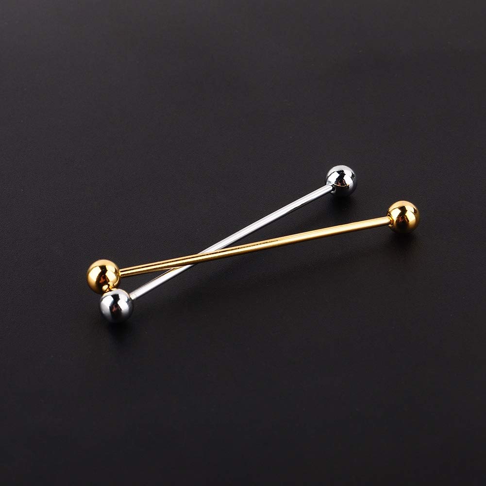 Gold Plated Steel Collar Pins for Men - 2 Pack Tie Bar Clips, 6CM Barbell Stud Brooch for Suits & Formal Wear | Perfect for Weddings, Business Meetings & Special Occasions