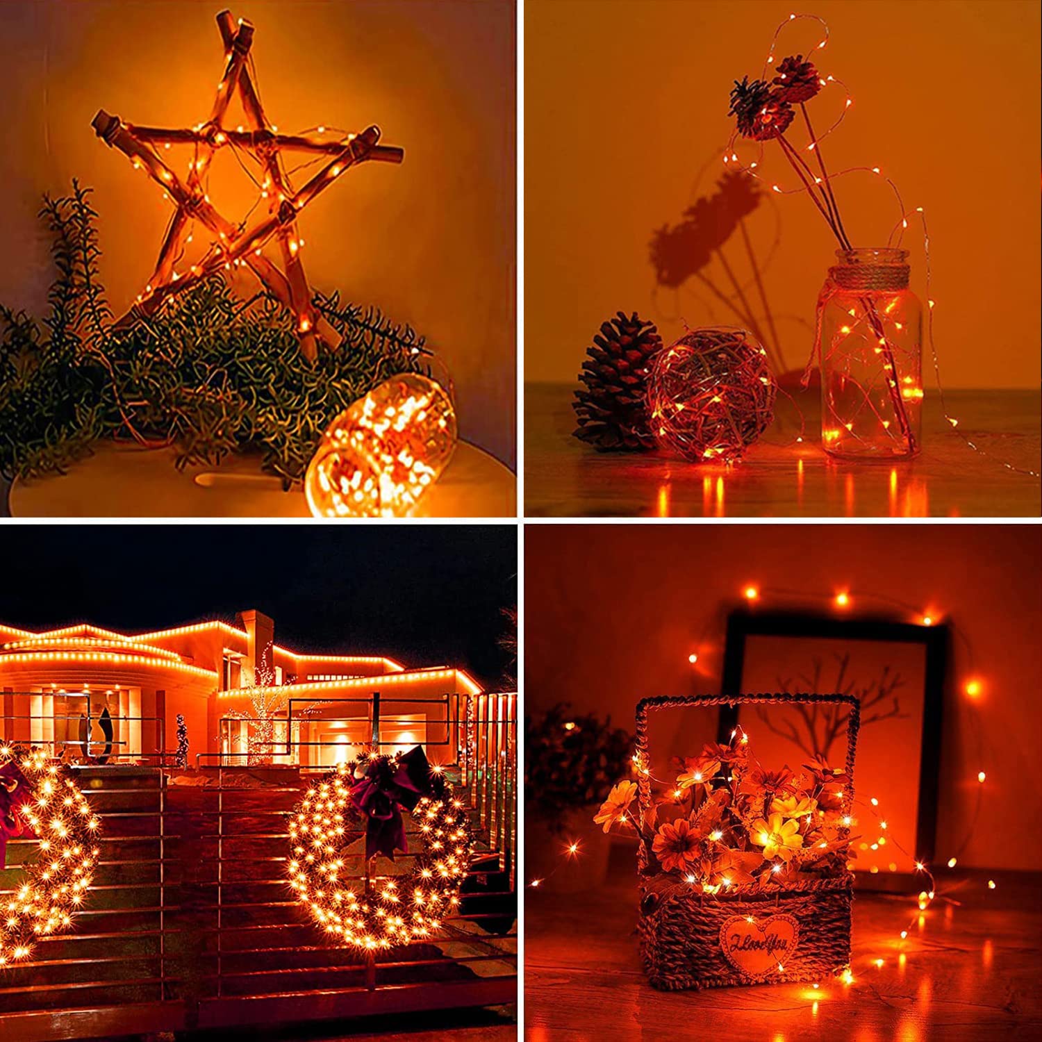 RUICHEN 33 Ft 100 LED Silver Wire Fairy Lights with Plug & Spool - Orange Warm White String Lights for Bedroom, Wedding, Party, Christmas Tree & Outdoor Decor