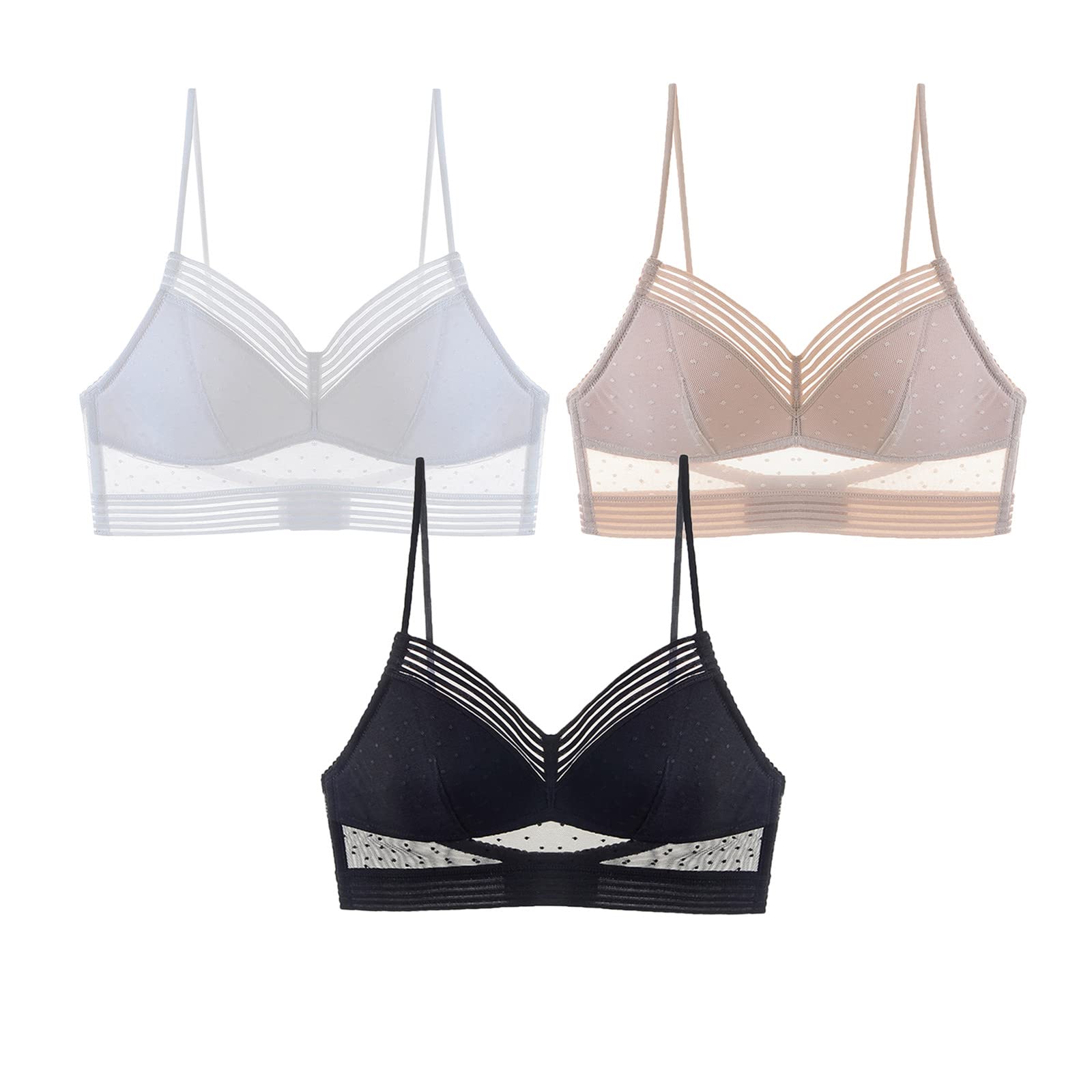3PC Women's Sexy Open Back U-Shaped Bra - Ultra Thin No Steel Ring French Design for Summer | Comfortable & Breathable Underwear for Casual Wear, Date Nights & Beach Outfits