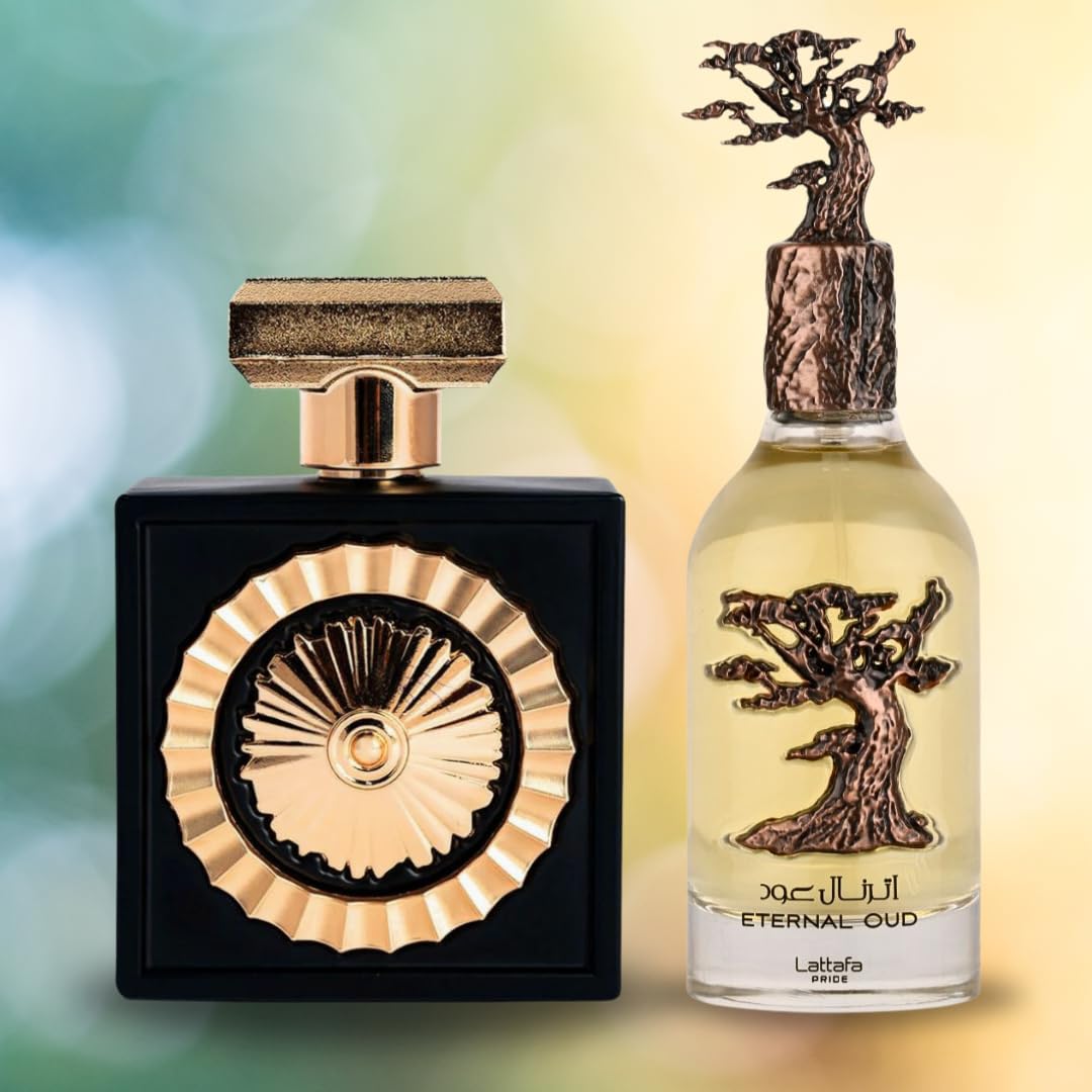 Lattafa Pride Nebras & Eternal Oud EDP Spray - 100ml (3.4oz) Long Lasting Unisex Perfume for Men & Women | Luxury Arabian Fragrance Bundle | Perfect for Date Night, Special Occasions & Daily Wear