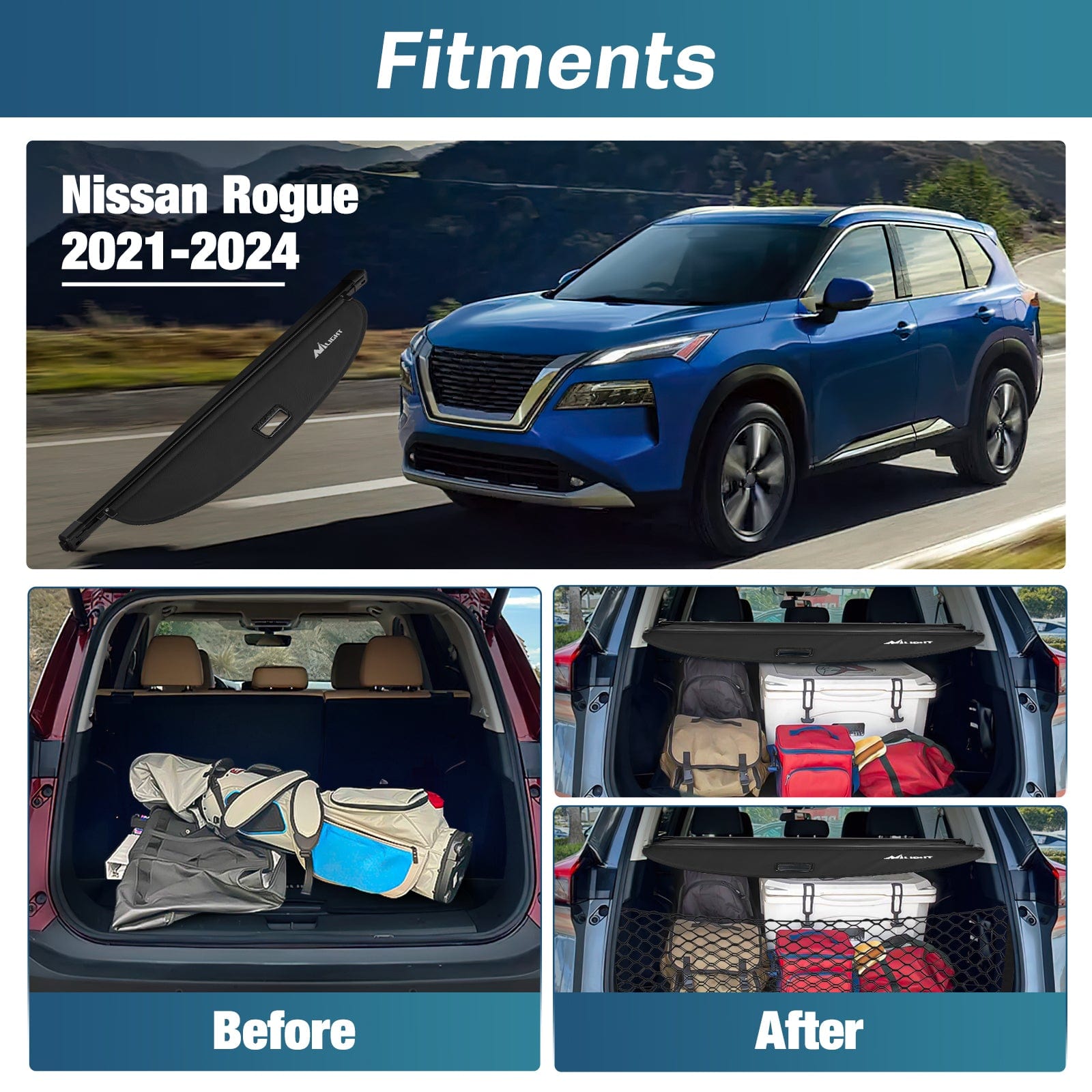 2021-2025 Nissan Rogue Retractable Cargo Cover with Storage Net - Durable Trunk Organizer for SUV Luggage Protection & Travel Accessories (Perfect for Road Trips, Grocery Hauling & Pet Transport)