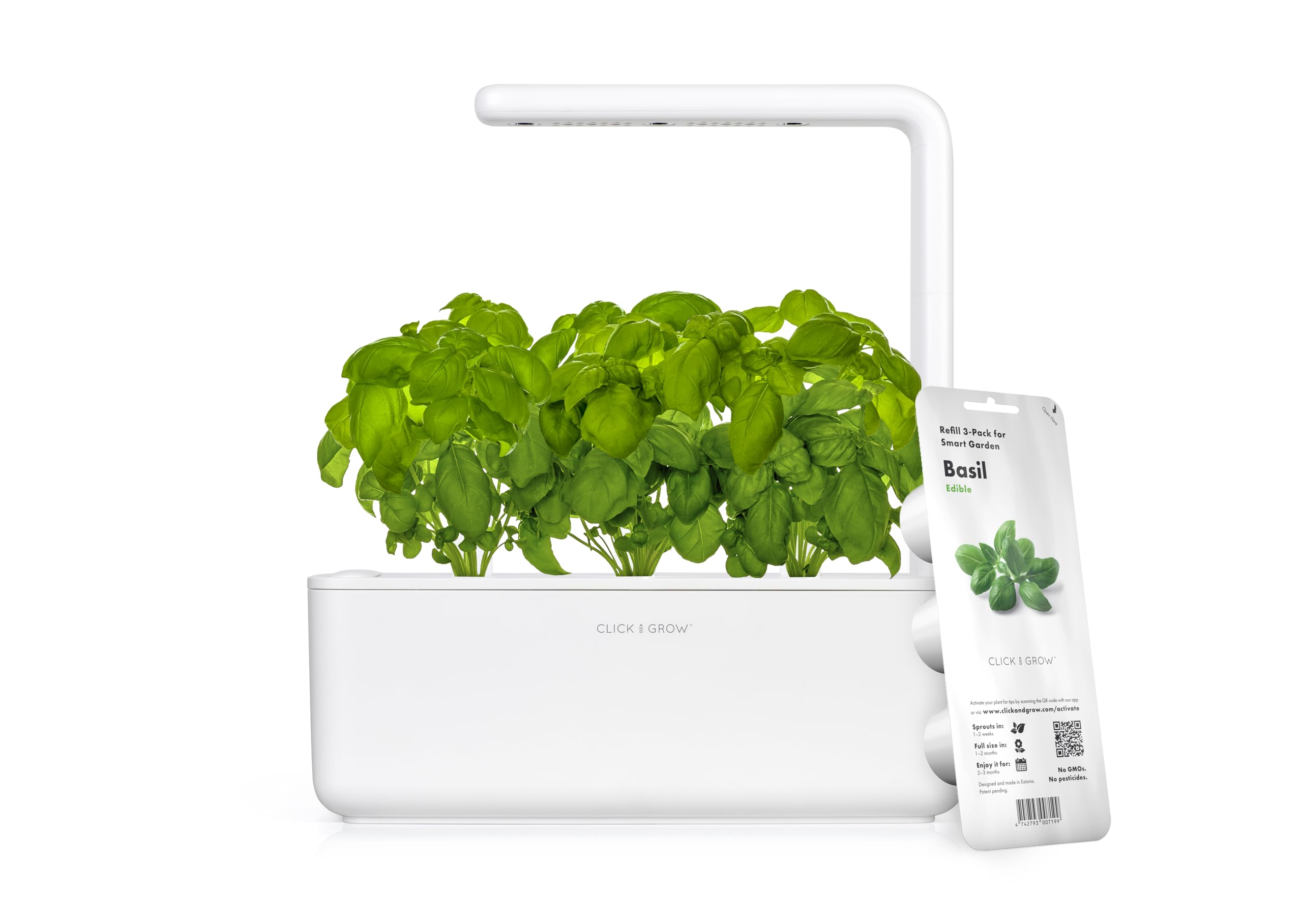 Click & Grow Indoor Herb Garden Kit with LED Grow Light - Smart Hydroponic Gardening System for Home, Kitchen, Windowsill - Includes 3 Basil Seed Pods (White) - Perfect for Fresh Cooking, Home Decor & Urban Farming