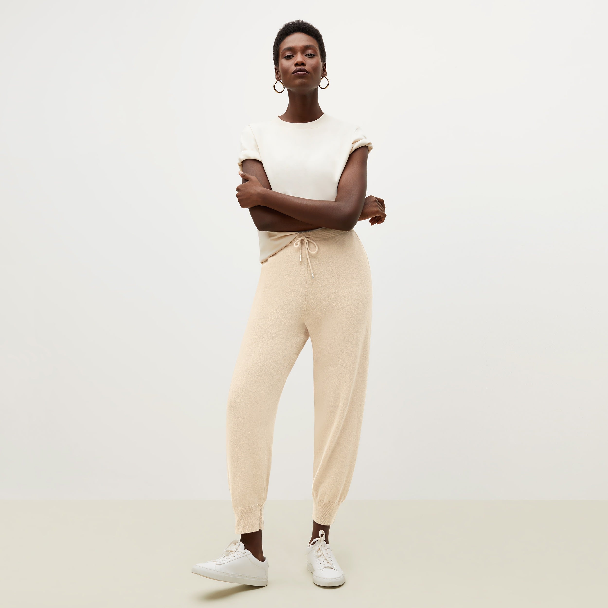 Keely Jogger Pants for Women - Soft Cashmere Lounge Pants in Cream Color - Perfect for Yoga, Running, and Relaxing at Home