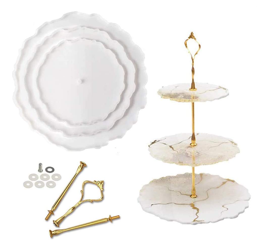 RESINWORLD Thick 3-Tier Epoxy Resin Mold - Premium Silicone Cake Stand Mold for DIY Cupcake Serving Trays, Geode Resin Casting with Hardware Fittings | Perfect for Wedding Dessert Displays, Party Serving Trays & Home Decor