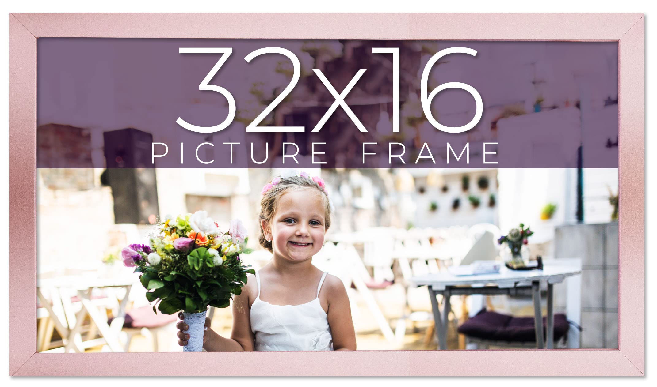 Annie 32x16 Rose Gold Wood Picture Frame with UV Acrylic, Foam Board Backing & Hanging Hardware - Perfect for Wall Decor, Wedding Photos, and Home Gallery Display