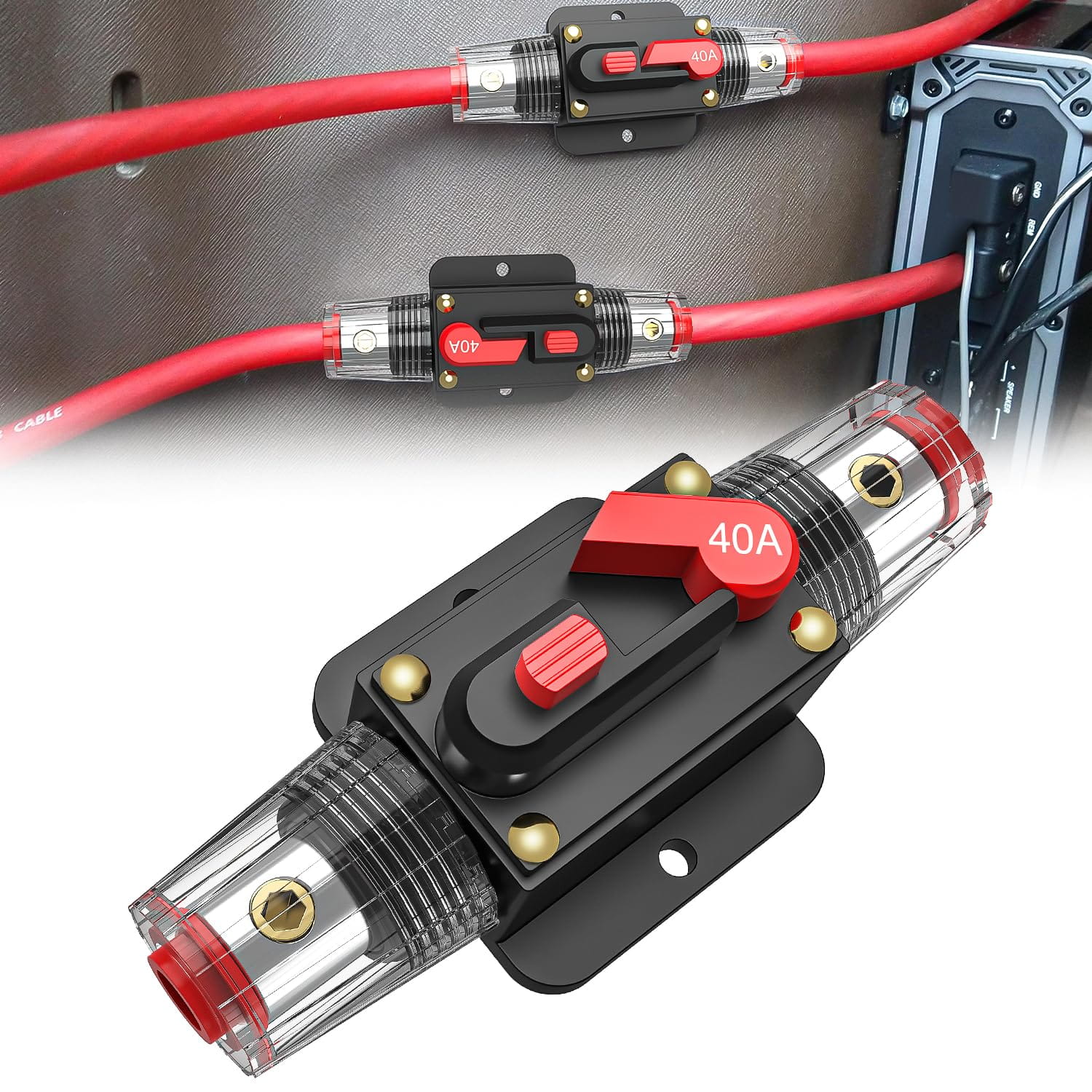 40A Circuit Breaker Reset Fuse Holder - Waterproof Automotive Circuit Protection for RV, Boat, Truck & Marine Electrical Systems