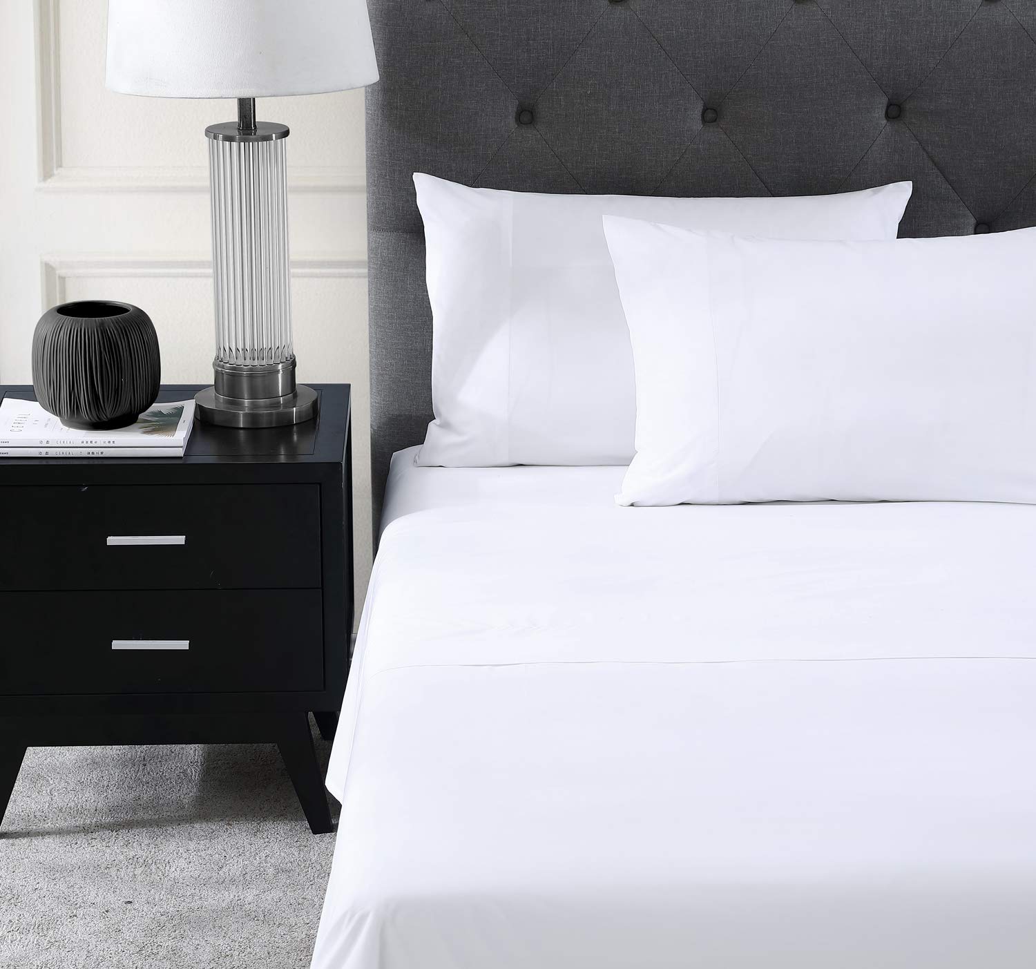 Pure Parima Hotel Collection Ultra Percale 100% ELS Giza Egyptian Cotton Sheet Set - King Size White (Flat Sheet, Fitted Sheet & 2 Pillowcases) | Luxury Bedding for Hotels & Home Master Bedroom