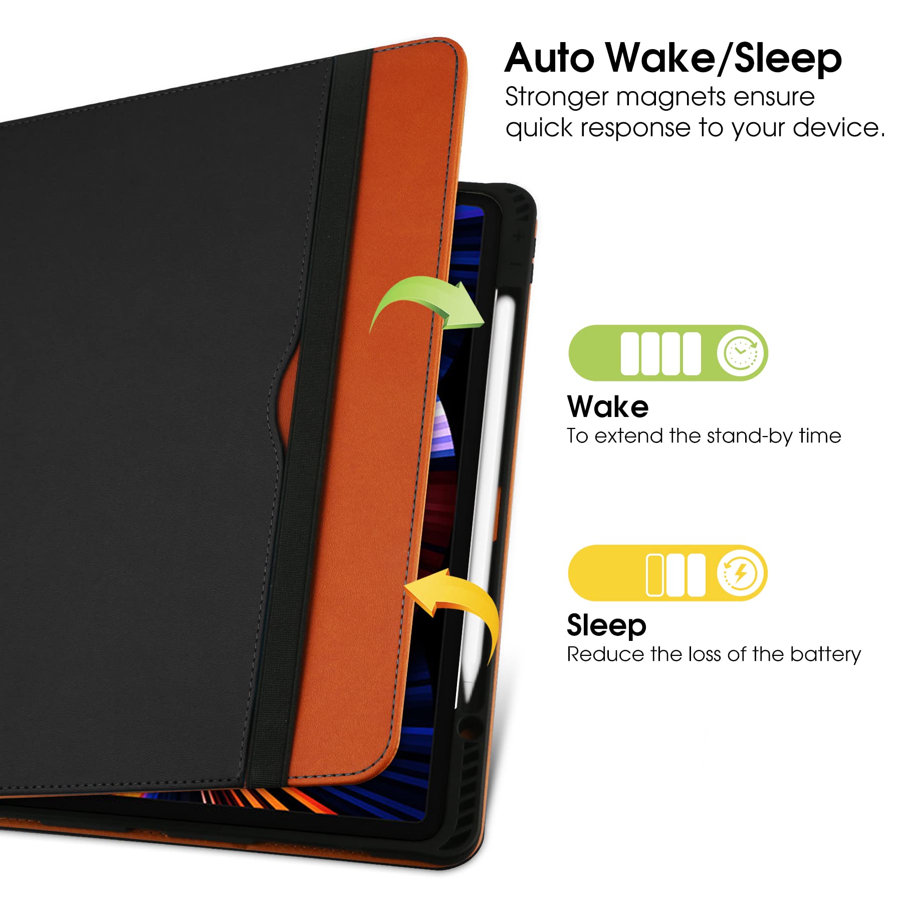 Premium iPad Pro 12.9 Case (6th/5th/4th/3rd Gen 2022-2018) with Pencil Holder - Slim Folio Stand Cover with Multiple Viewing Angles & Auto Sleep/Wake Function - Perfect for Work, Study & Travel - Available in Black & Brown