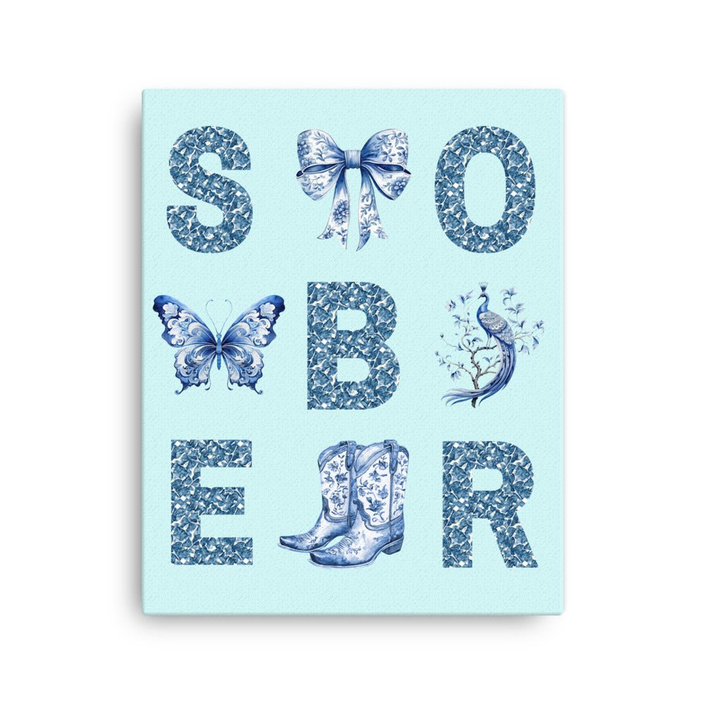 SOBER - Blue Chinoiserie Canvas Art Print | Asian-Inspired Wall Decor for Living Room, Bedroom & Office