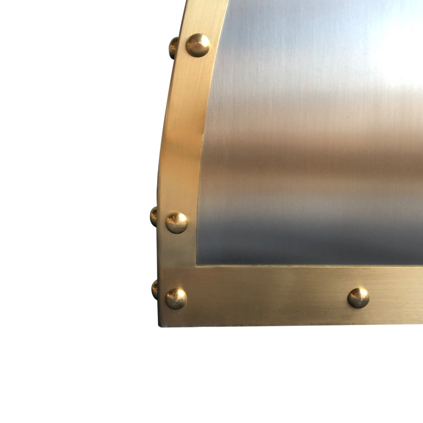 Custom Stainless Steel S-Curve Range Hood with Brass Straps & Rivets - Modern Kitchen Ventilation Hood for Home Chef & Restaurant Use