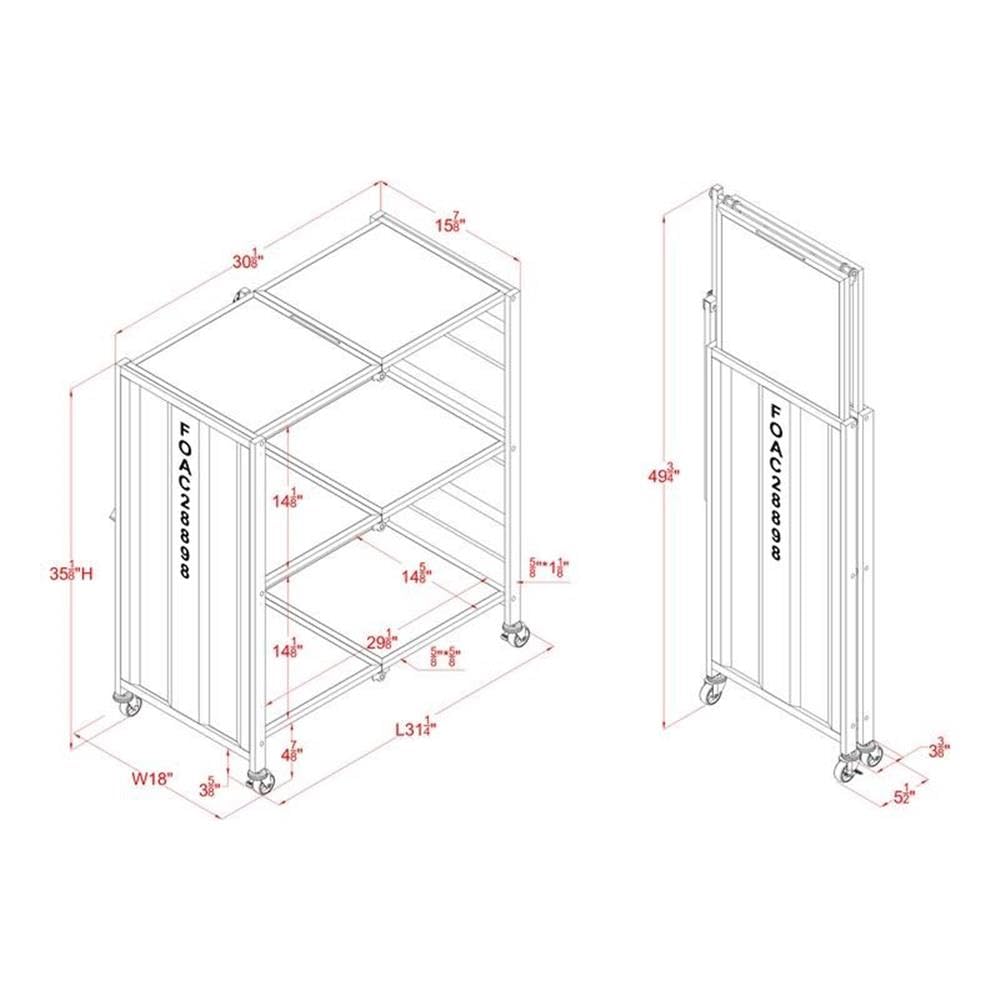 Furniture of America Lionna Black Metal Folding Bookcase with Wheels - Portable Storage Solution for Home, Office & Dorm Organization