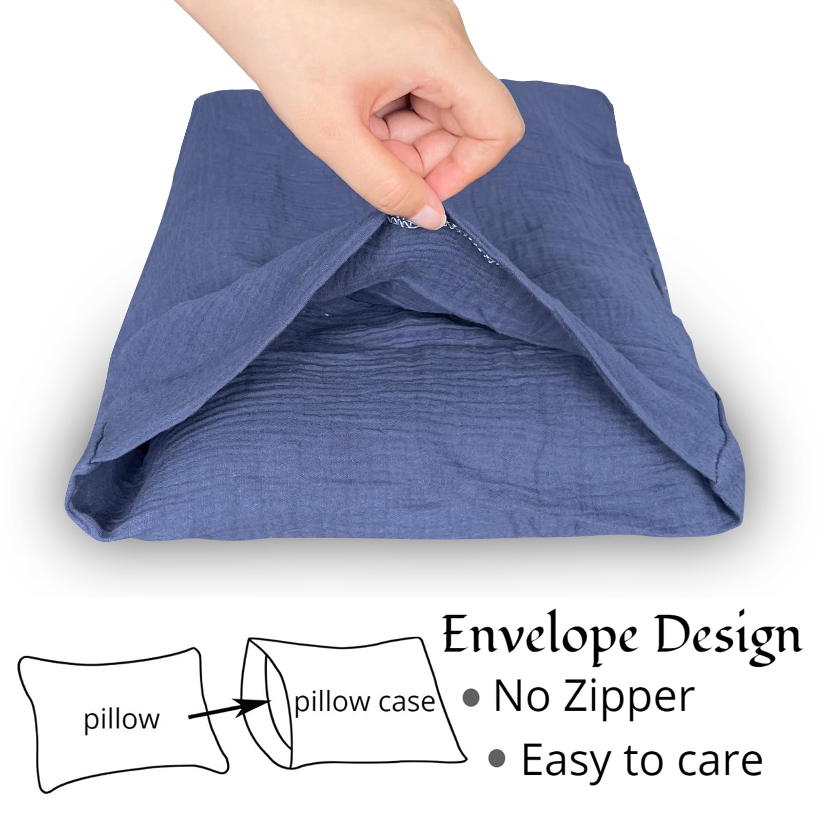 Winmany Toddler Muslin Pillowcases - Soft Cotton Baby Pillow Covers for Travel & Nursery (Navy Blue+Khaki)