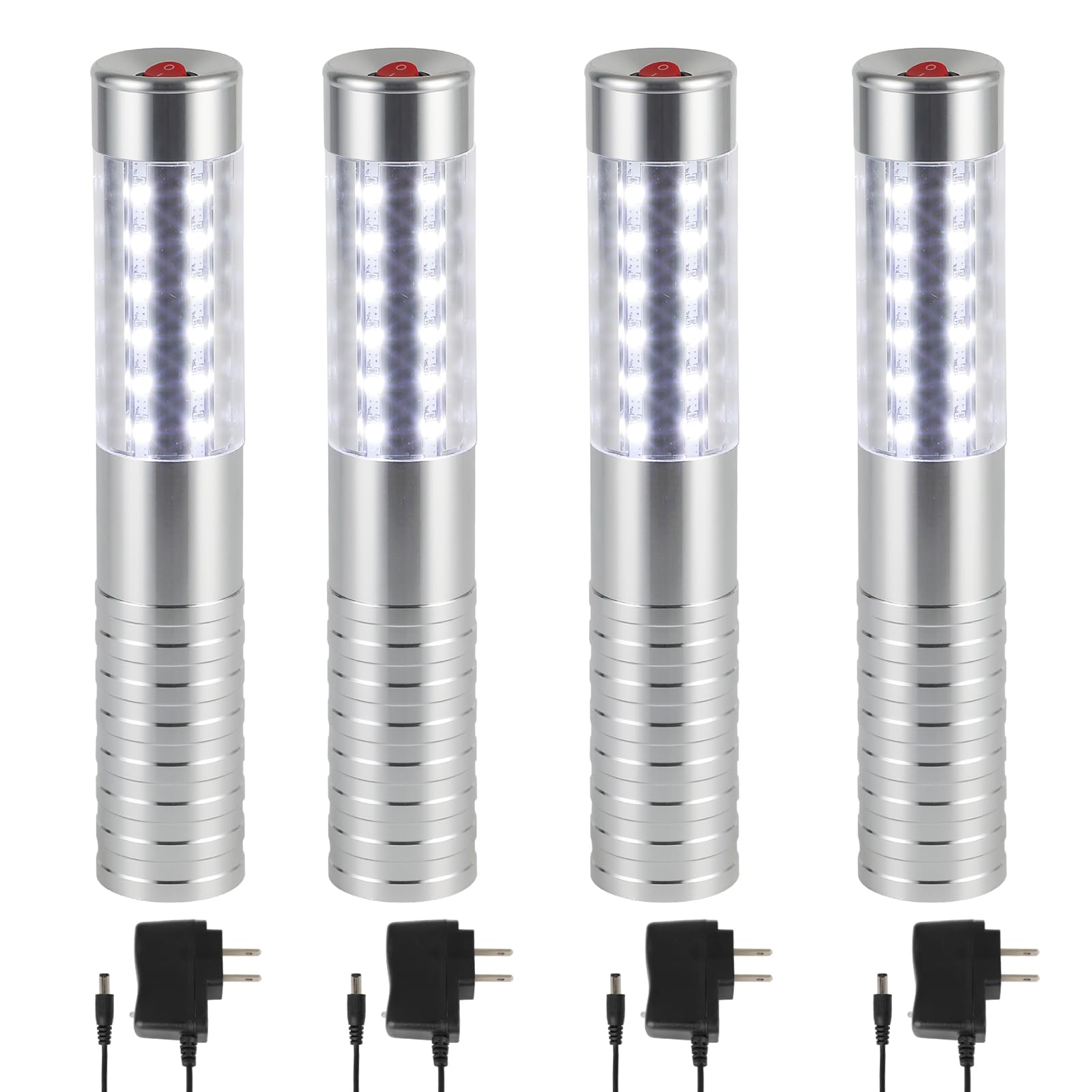 4 Pack Rechargeable LED Bottle Lights for Liquor Bottles - Silver | Party, Club, Birthday, Wedding & Bar Decor | Waterproof Outdoor Bottle Sparklers with Strobe Effects for Night Events & Celebrations