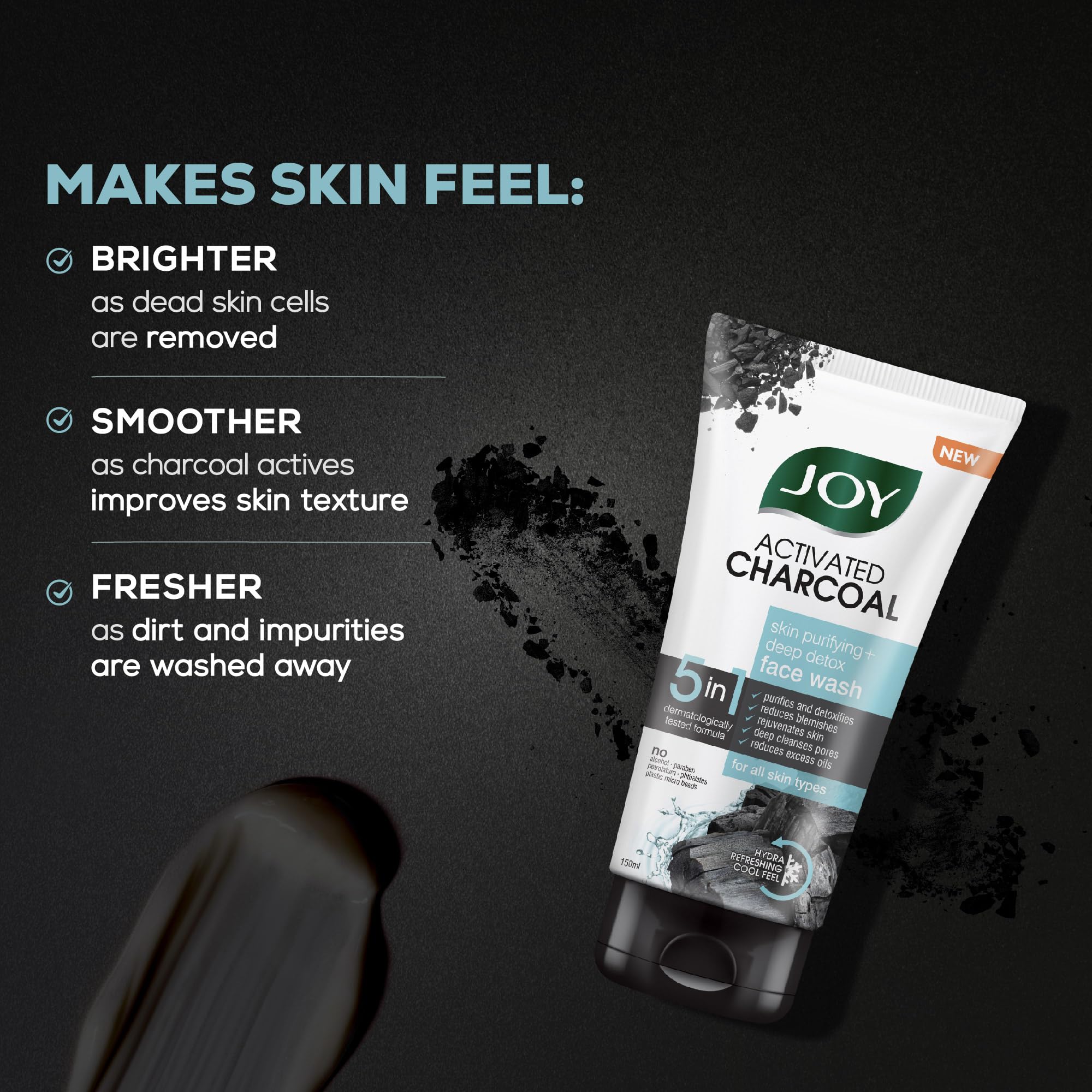 Joy Activated Charcoal Face Wash for Oily Skin - 100ml x 2 Pack | Oil Control & Deep Cleansing | Removes Blackheads, Fights Acne & Pollution | Clear & Smooth Skin Care | Perfect for Daily Skincare Routine & Travel