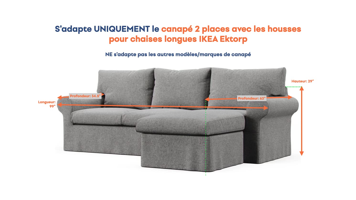 Custom Ektorp Sofa Slipcover - Replacement Cover for IKEA Ektorp 2-Seater Sofa with Chaise | Durable Fabric, Easy Fit | Perfect for Living Room, Family Room & Home Decor
