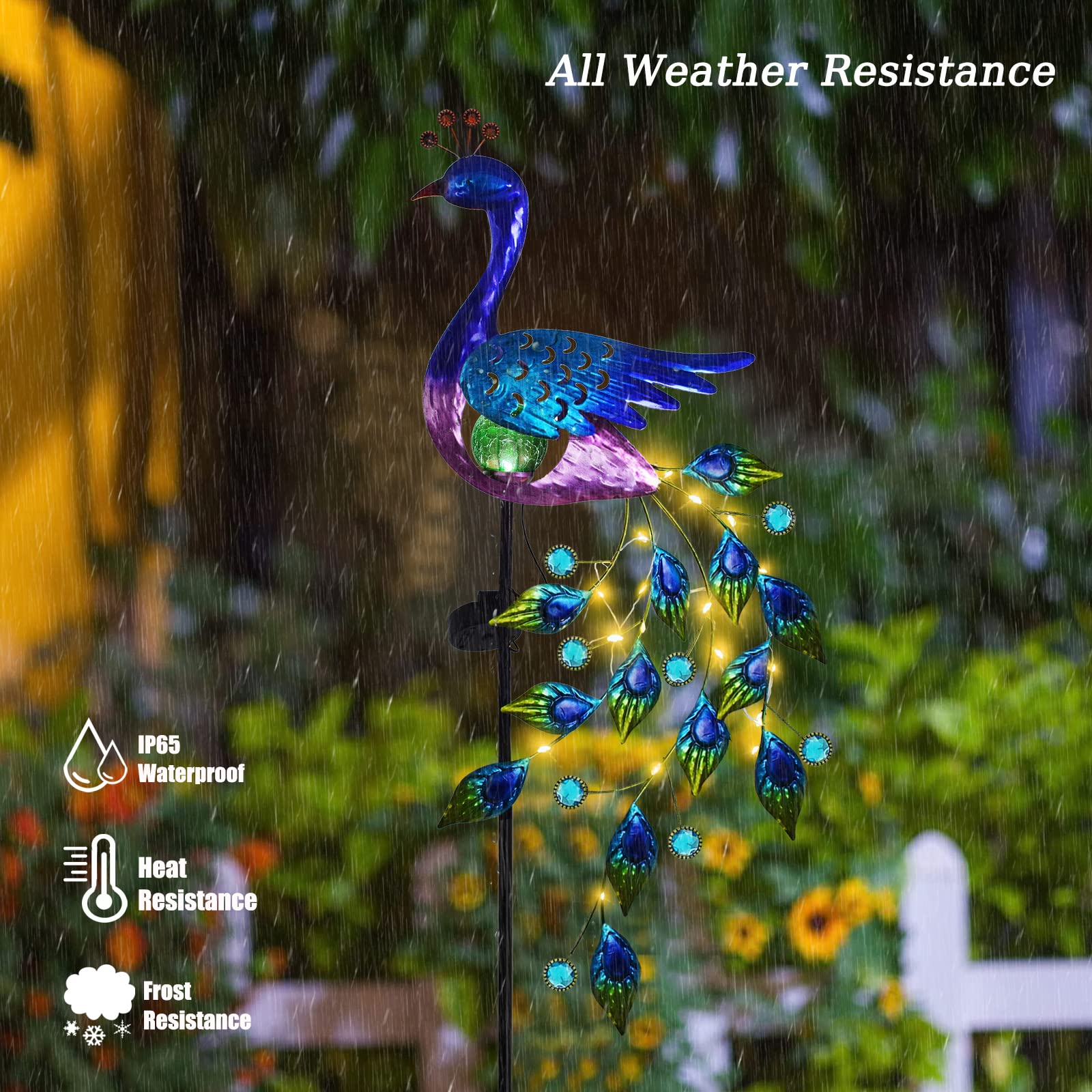 DREAMSOUL Solar Peacock Garden Lights Outdoor - Waterproof Metal LED Stake Lights for Walkway, Patio, Lawn - Solar Powered Landscape Decoration - Perfect for Christmas Gifts, Home & Garden Decor (Set of 6) | Illuminate Your Pathway with Elegant Peacock Design