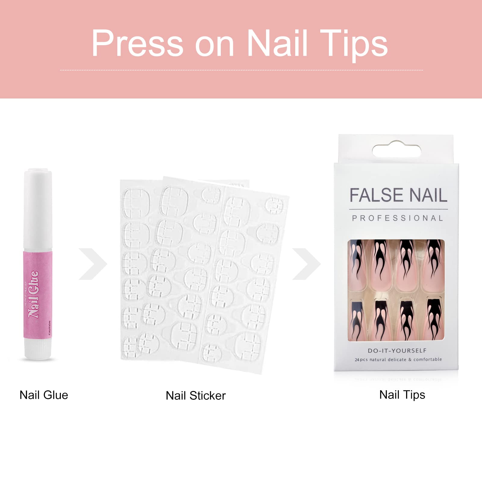 24 Pcs Long Press on Nails - Nude Blue Ribbon Sweet Heart Coffin Fake Nails with Glossy Finish | Includes Nail Glue & Adhesive Tabs | Valentine's Day Nail Art for Women & Girls | Perfect for Parties, Weddings & Special Occasions