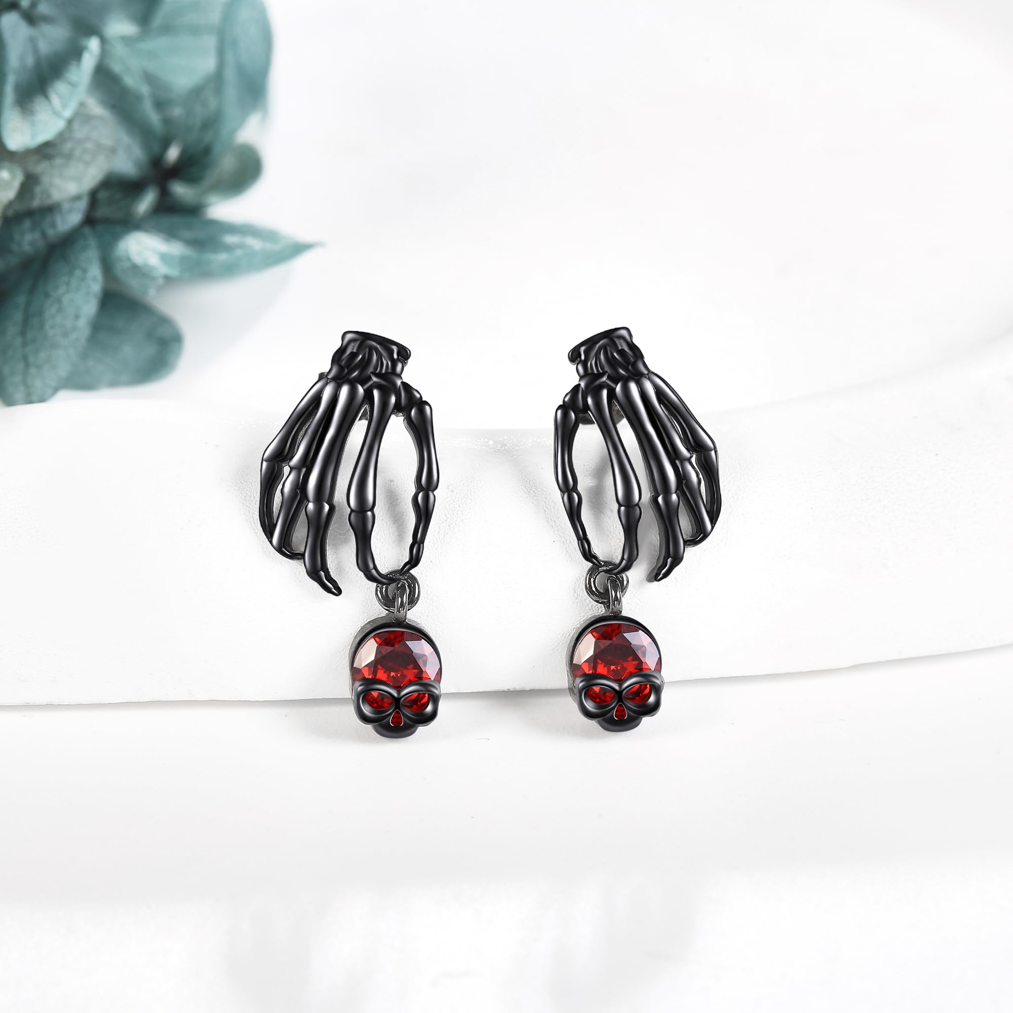 925 Sterling Silver Black Skeleton Hand Stud Earrings - Hypoallergenic Gothic Jewelry for Women & Men - Perfect for Halloween Parties, Goth Fashion, and Dark Aesthetic Outfits