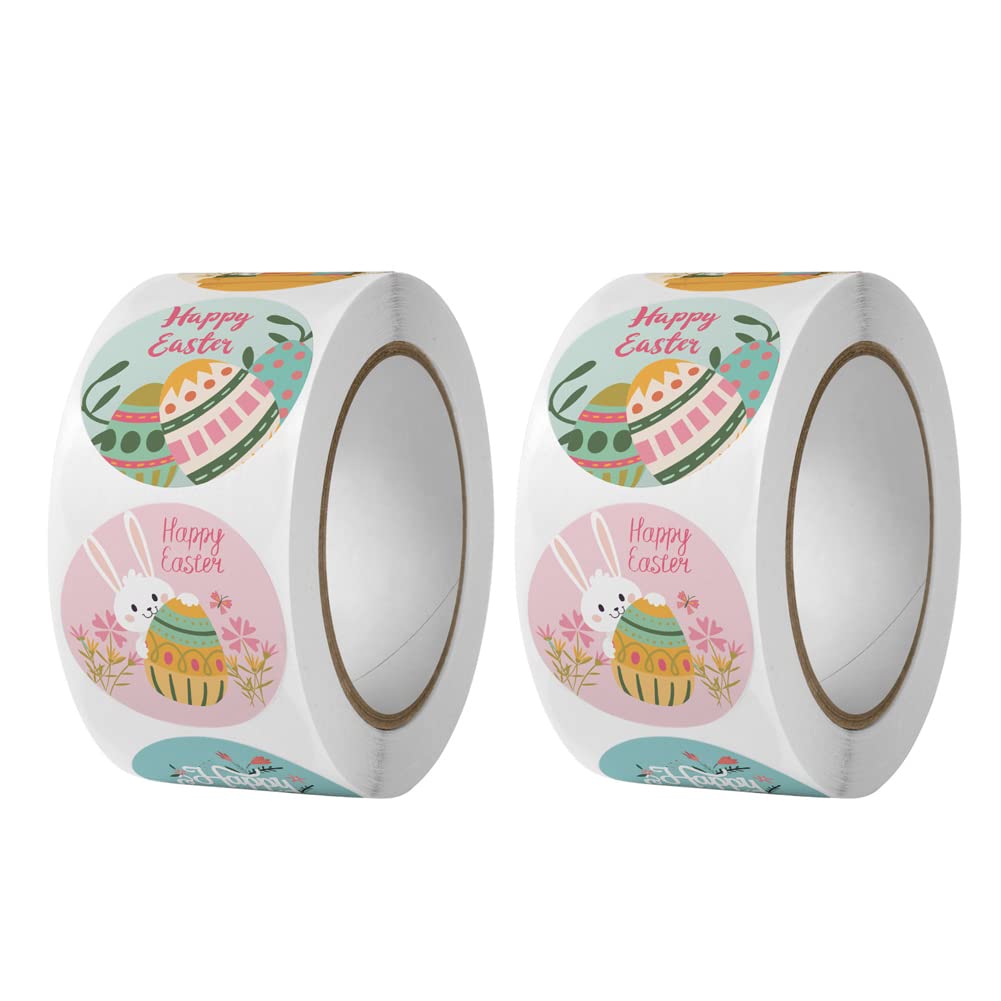 1000-Piece Easter Stickers Roll - 2.5cm Cute Bunny Seal Stickers, Self-Adhesive Decorative Stickers (2 Rolls) - Perfect for Easter Egg Decorating, Scrapbooking, and DIY Party Favors