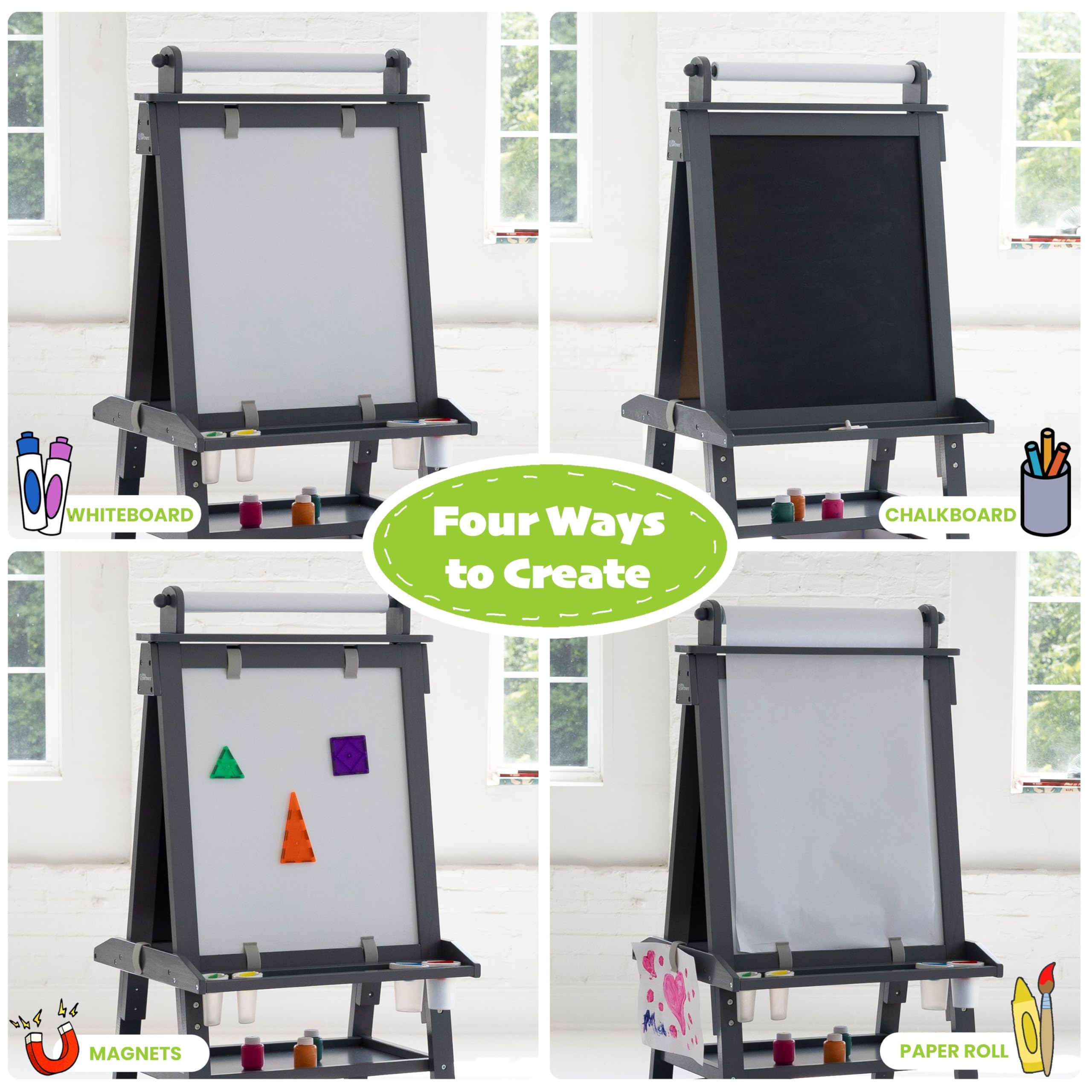 Little Partners Deluxe Learn 'N Play Toddler Easel for Kids - 2-Sided Art Center with Chalkboard & Magnetic Whiteboard | Paper Feed, Storage Bins & Paint Cups | Perfect for Home, Preschool & Daycare (Earl Grey)