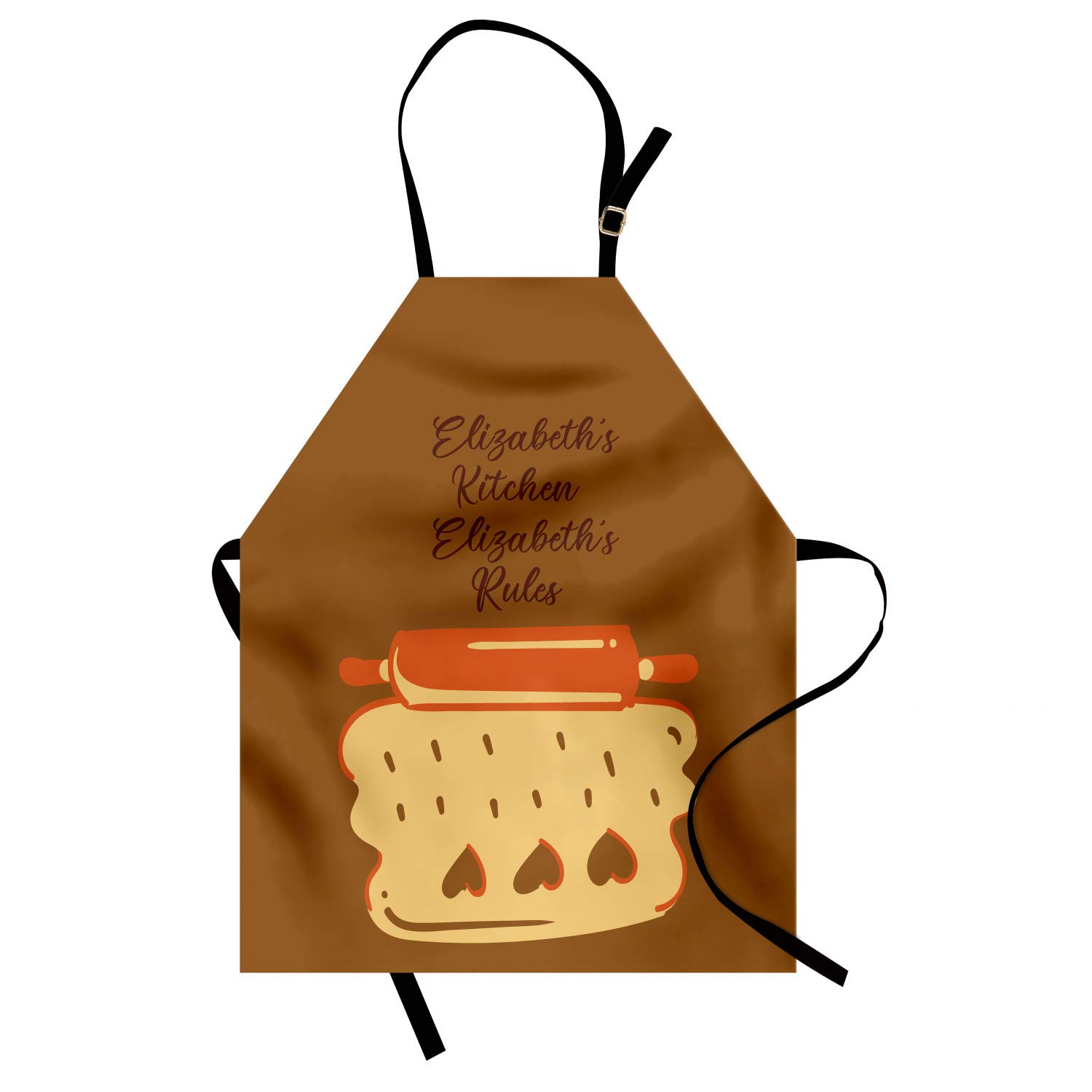 Ambesonne Personalized Chef Apron - Cartoon Baking & Cooking Design with Colorful Rolling Pin & Heart Motif - Adjustable Unisex Kitchen Bib for Adults (Pale Brown) - Perfect for Home Cooking, Baking Parties & Culinary Gifts