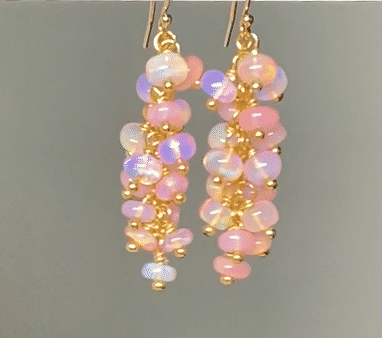 Baby Pink Ethiopian Opal Cluster Dangle Earrings - 14K Gold Filled Handmade Jewelry for Women - Perfect for Weddings, Parties & Special Occasions