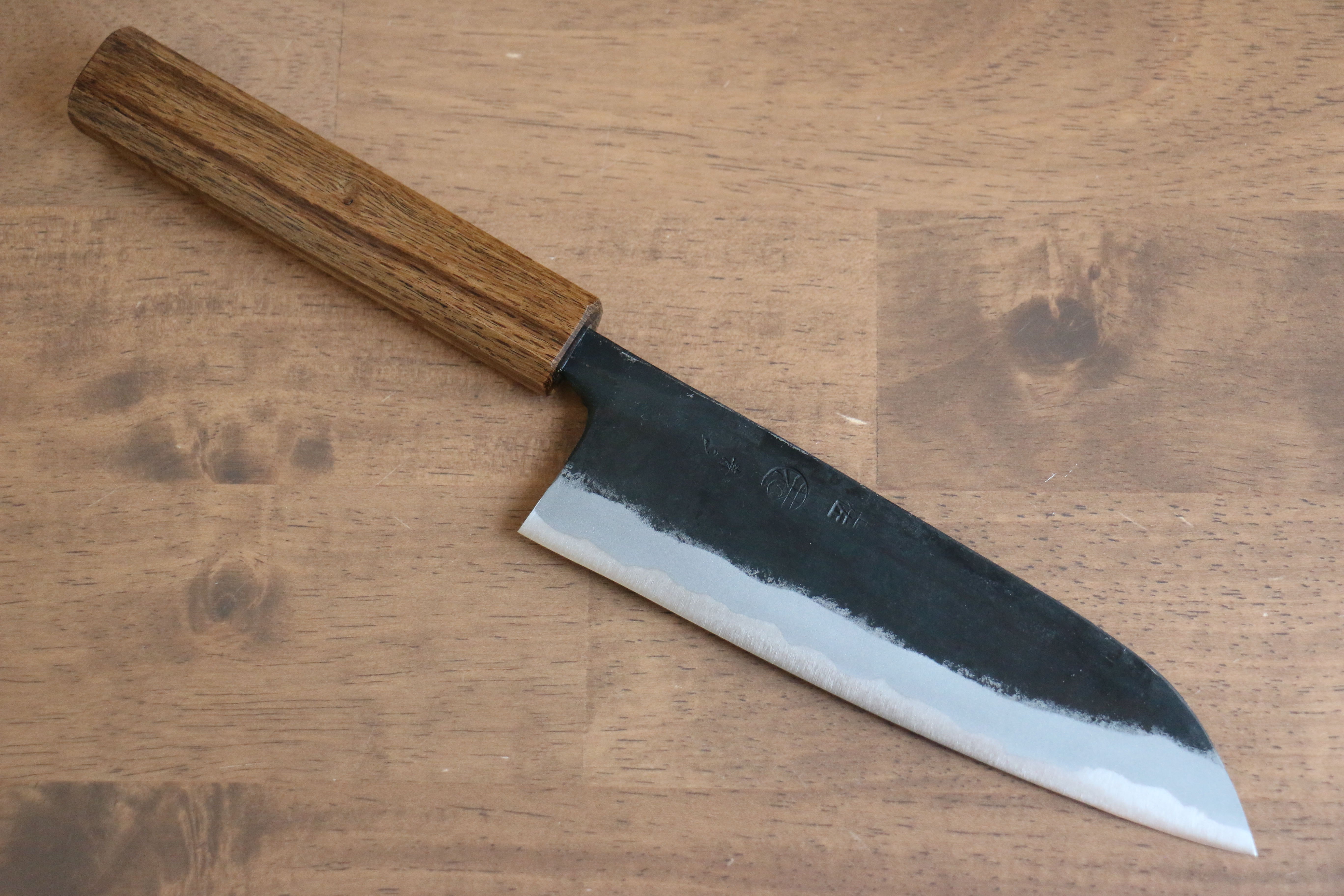 Premium Kyohei Shindo Blue Steel Santoku Knife 170mm - Black Finish, Live Oak Lacquered Handle - Ideal for Slicing, Dicing & Chopping Vegetables, Meat & Fish