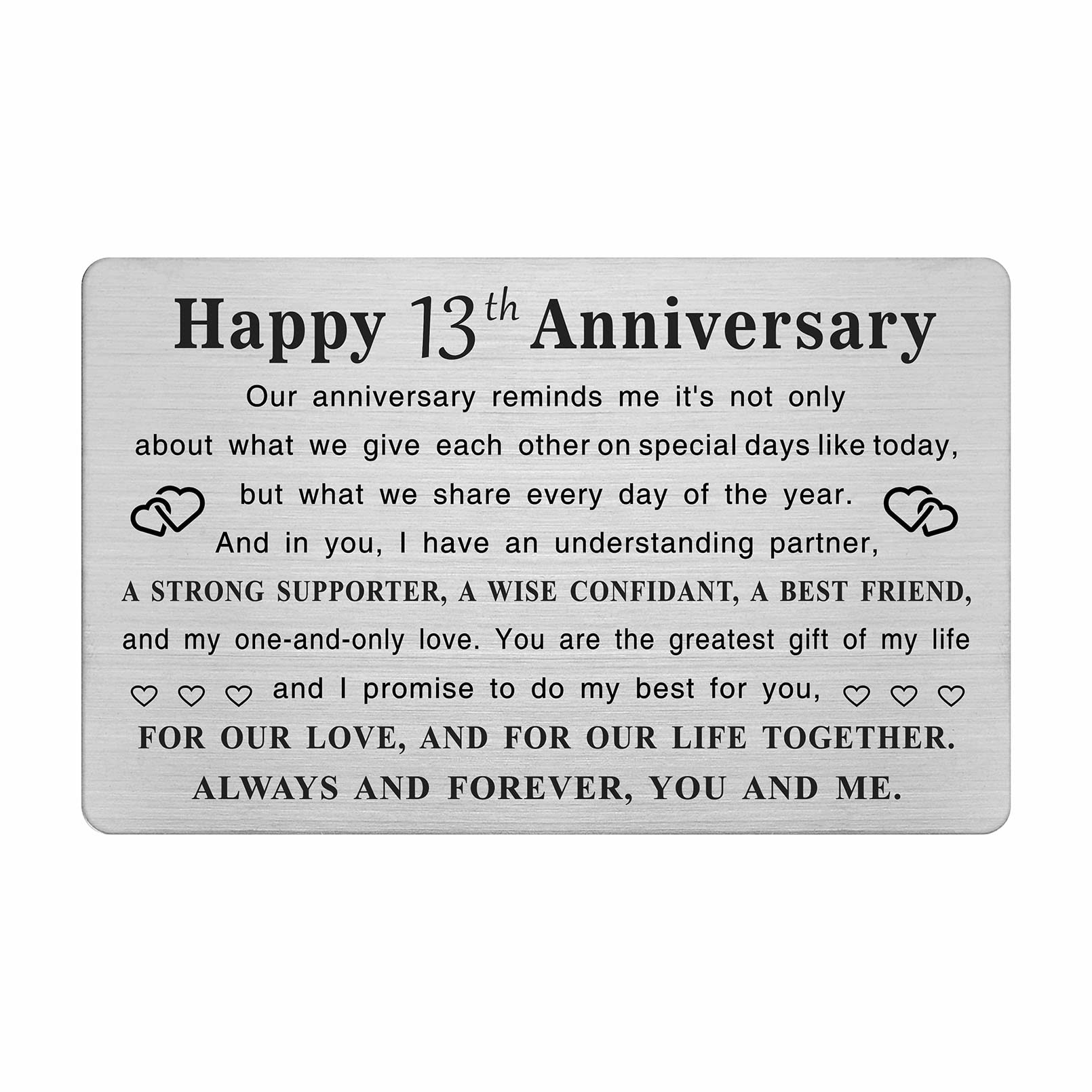 TGCNQ Metal Engraved 13th Anniversary Card - Elegant 13 Year Wedding Anniversary Gift for Husband, Wife, Him or Her - Perfect for Romantic Celebrations & Home Decorations