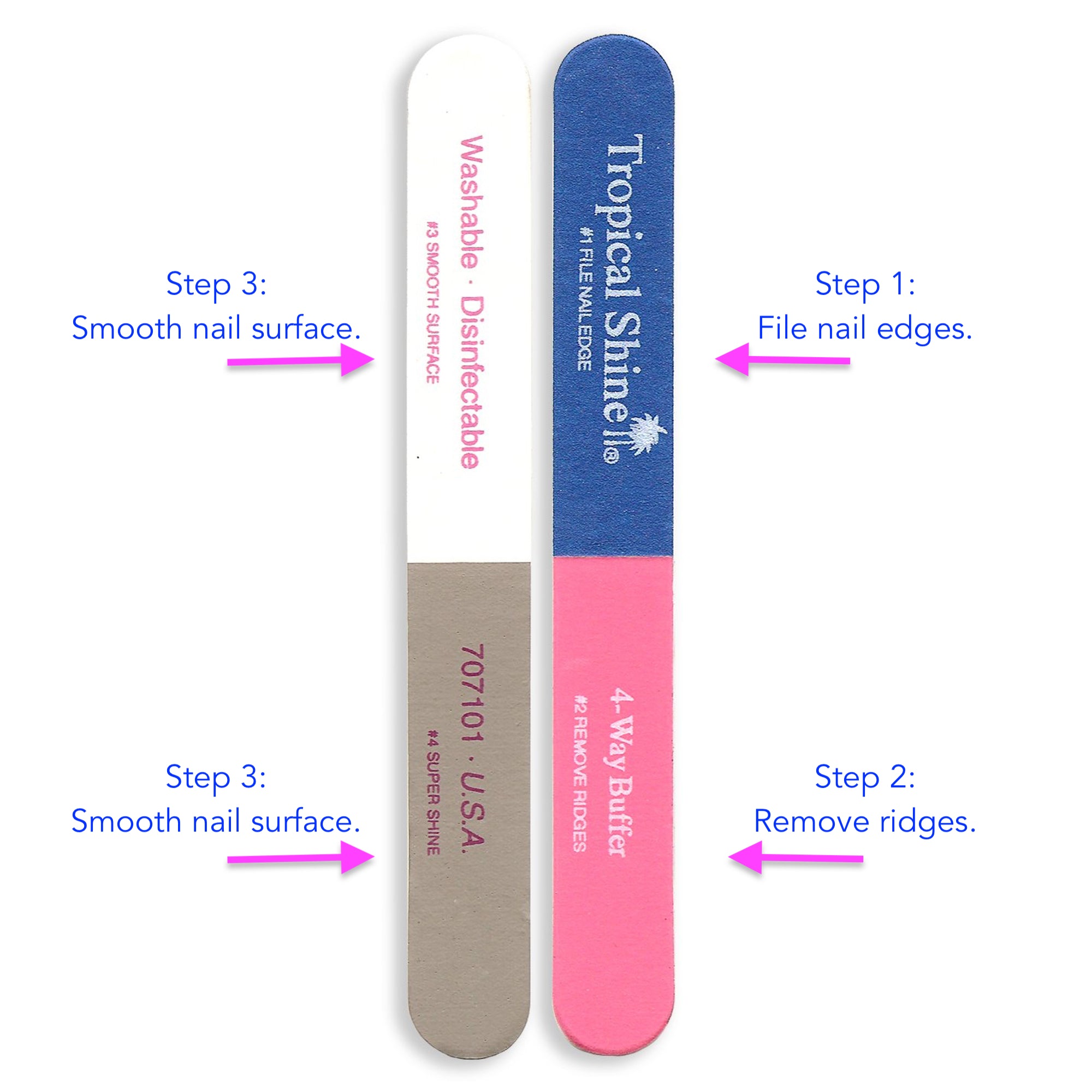 Tropical Shine 4-Way Nail Buffer & File Set - Professional Nail Care Kit for Smooth, Shiny Nails at Home or Salon | Manicure, Pedicure, Nail Polish Prep