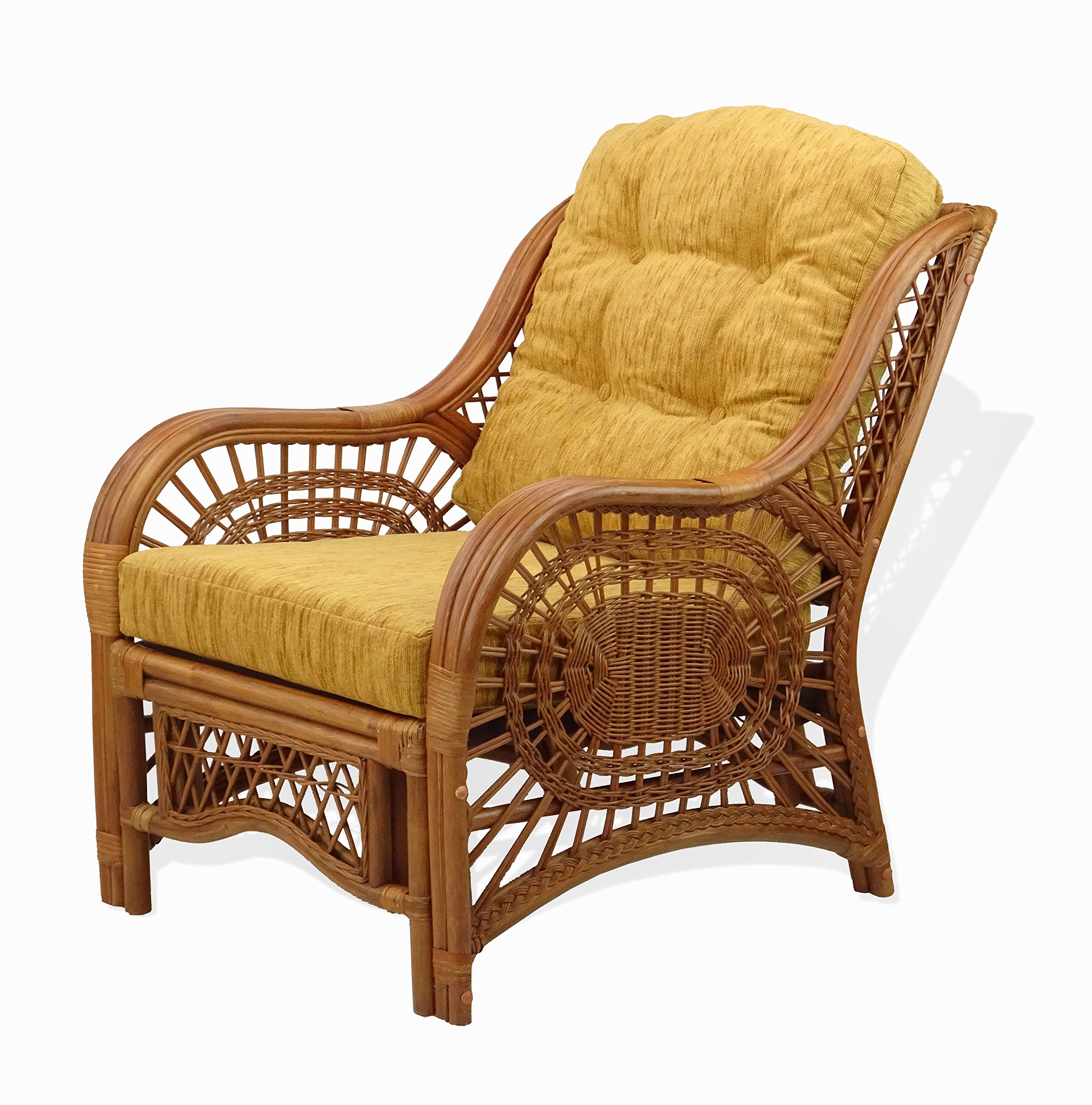 Lounge Malibu Armchair - Handmade Eco-Friendly Rattan Wicker Chair with Light Brown Cushion in Cognac Finish | Perfect for Patio, Living Room & Coastal Decor