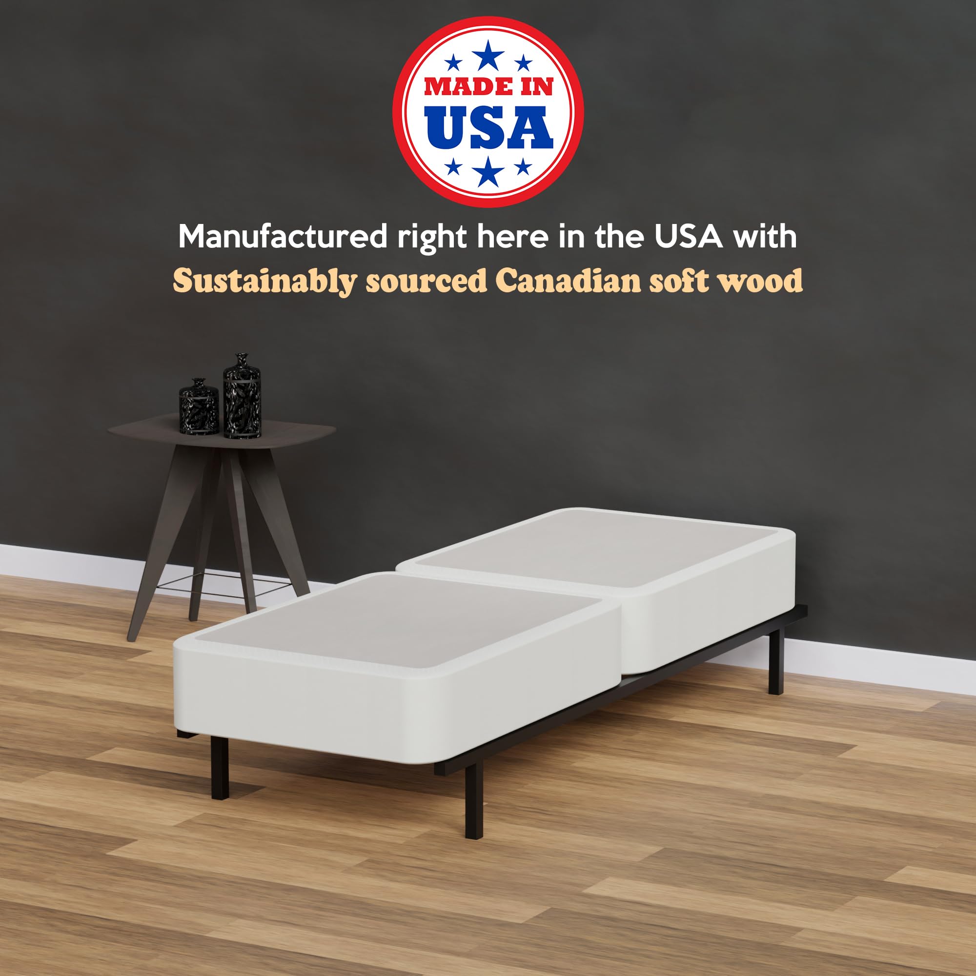 4-Inch Sturdy Box Spring for Mattress Support - Durable Fully Assembled Natural Wood Foundation - Twin Size White - Perfect for Bedroom, Guest Room & Dormitory Mattress Support