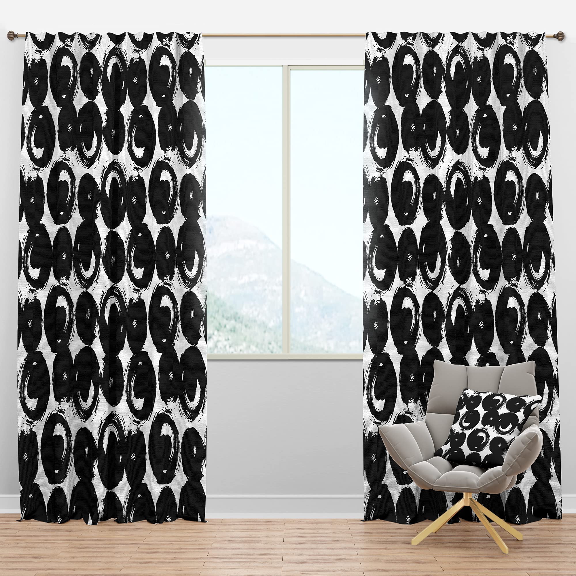 Blackout Curtains with Hand-Painted Black Circles on White - Thermal Insulated Single Panel (52x95 inches) for Bedroom & Living Room - Perfect for Light Blocking, Privacy & Energy Efficiency