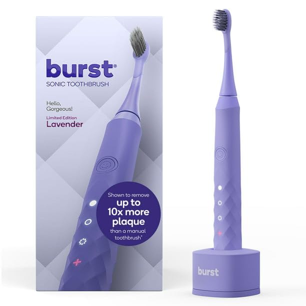 Burst Electric Toothbrush for Adults - Charcoal Black Soft Bristles, Deep Cleaning, Stain & Plaque Removal - 3 Sonic Modes: Whitening, Sensitive, Massage - Rechargeable Lavender Toothbrush - Perfect for Travel & Daily Oral Care