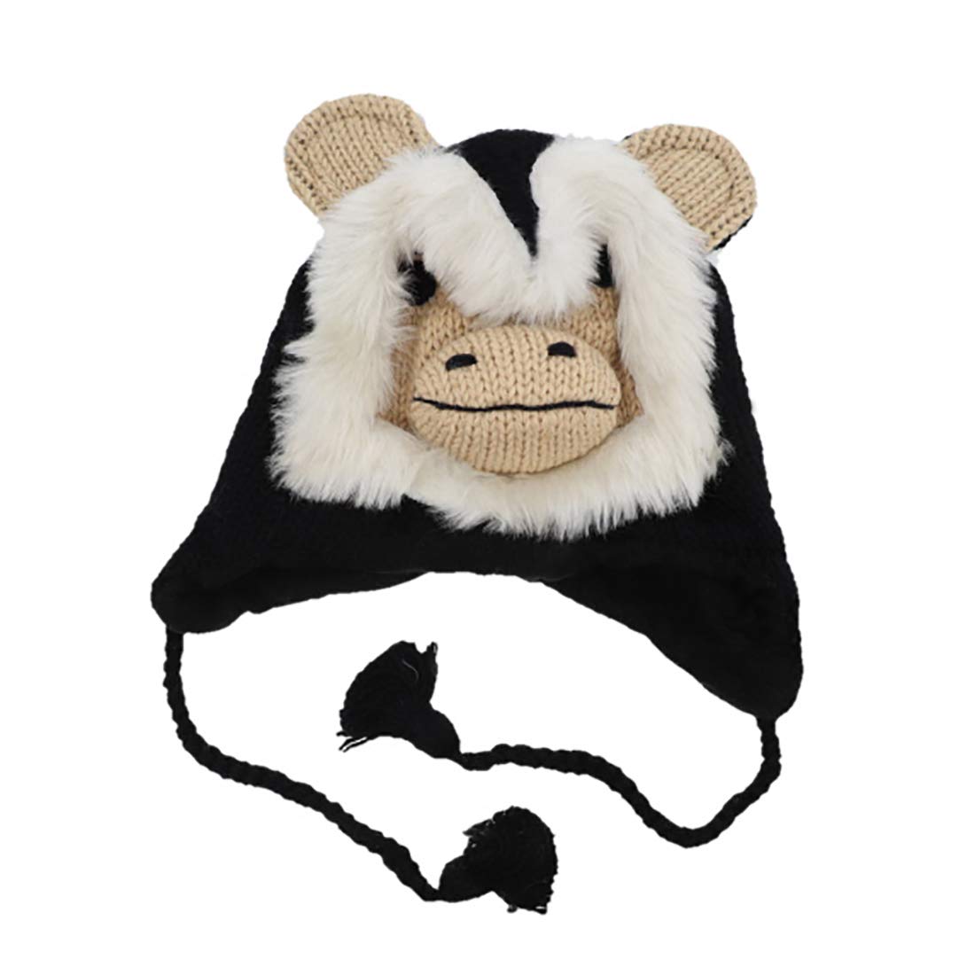 Wool Fleece Lined Trapper Beanie Cap Animal Hat for Kids - Grey Panda Style Winter Warm Earflap Hat for Outdoor Snow Play