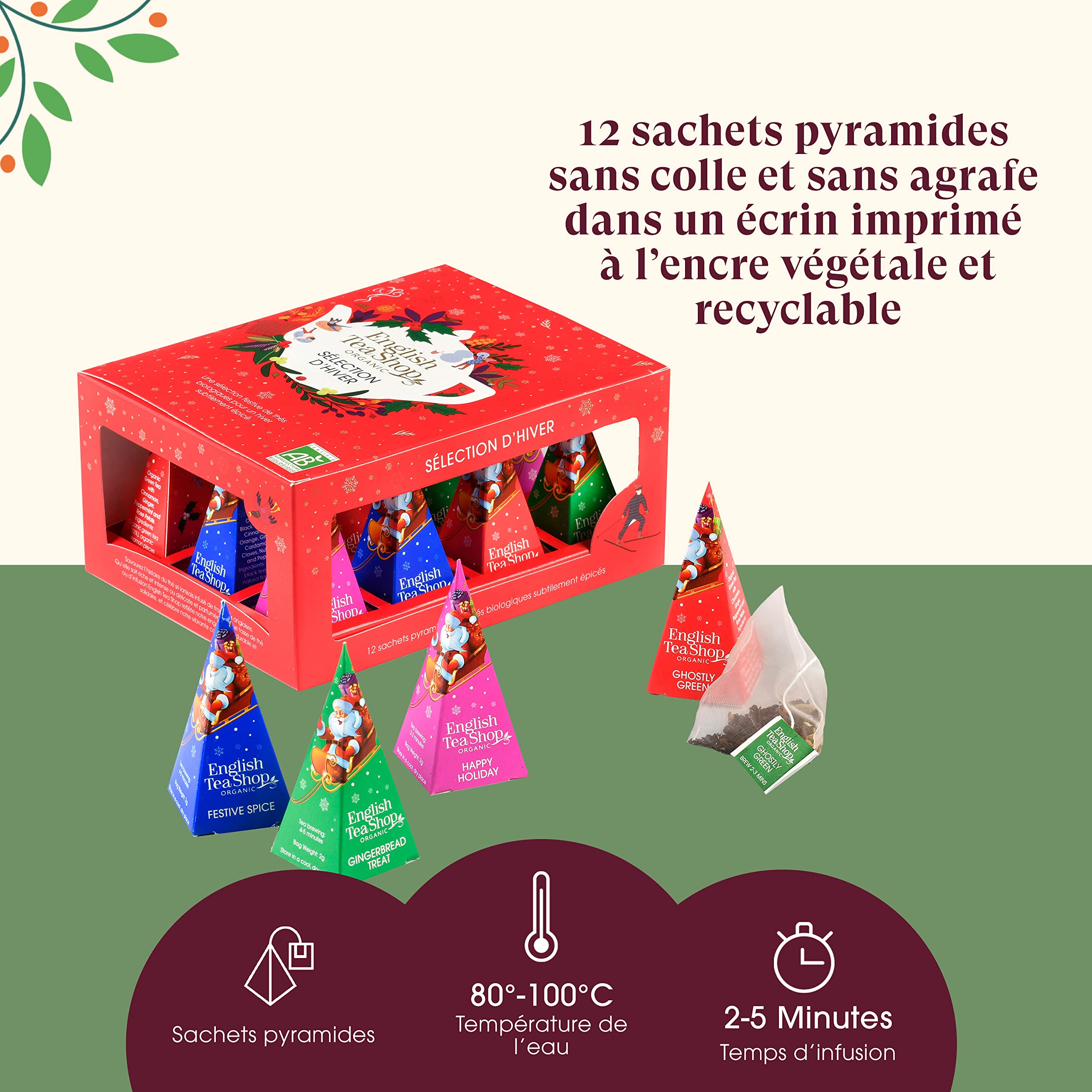 Organic Christmas Tea Gift Set - English Tea Shop Winter Selection (4 Flavors, 12 Tea Bags) - Holiday Tea Collection for Gifting, Cozy Nights & Festive Gatherings