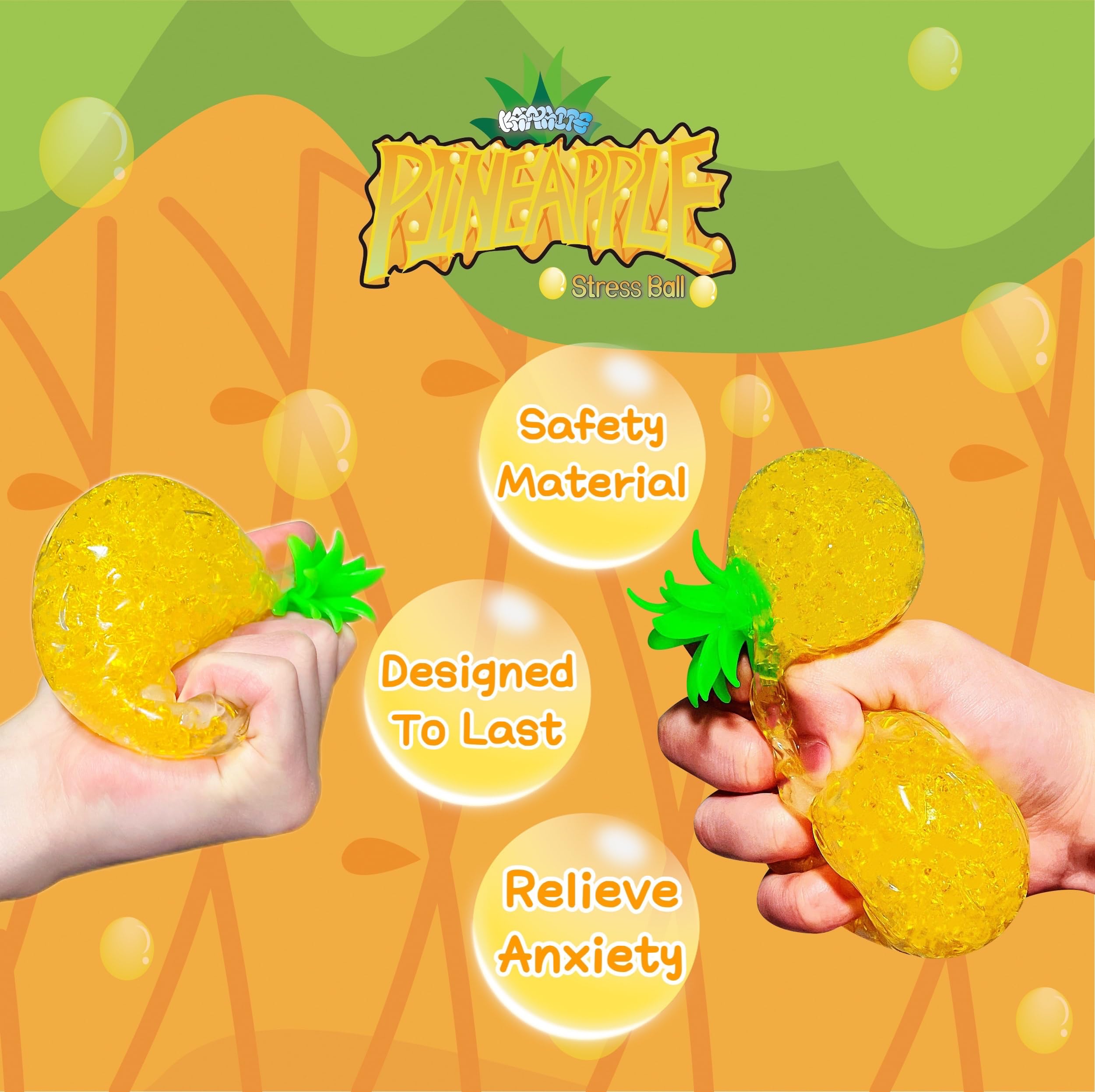 Pineapple Squishy Stress Ball (1 Pack) - Stretchy Fruit Stress Relief Toy for Adults & Kids - Perfect for Relaxation, Focus, Anxiety Relief - Great as Vase Filler, Home Decor, Christmas Ornaments & Easter Basket Stuffers