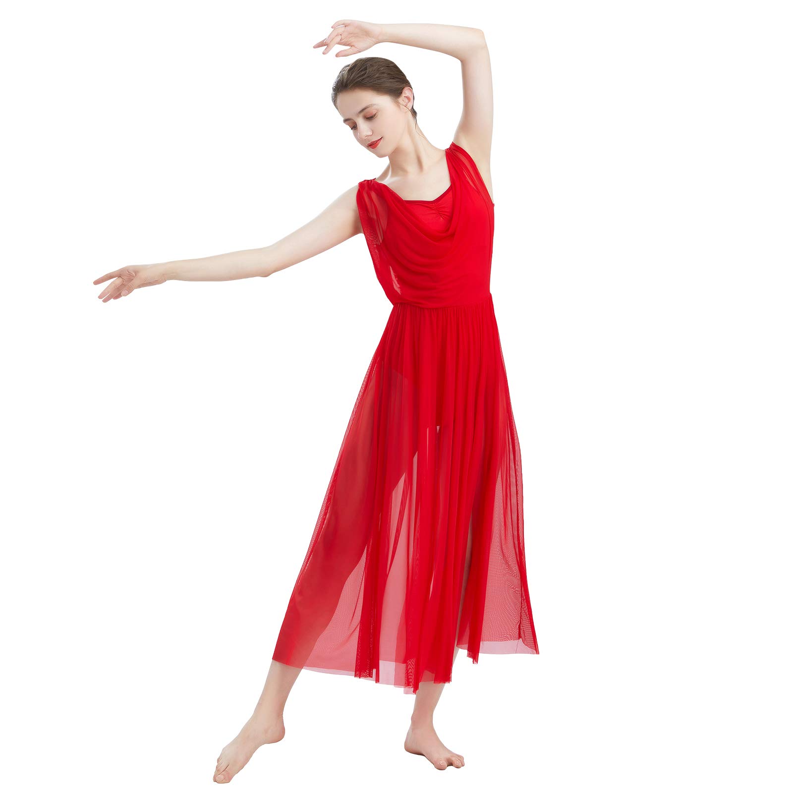 ODASDO Women's Lyrical Modern Contemporary Dance Costume - V-Neck Backless Leotard with Flowy Tulle Skirt Overlay for Ballet, Jazz & Performance