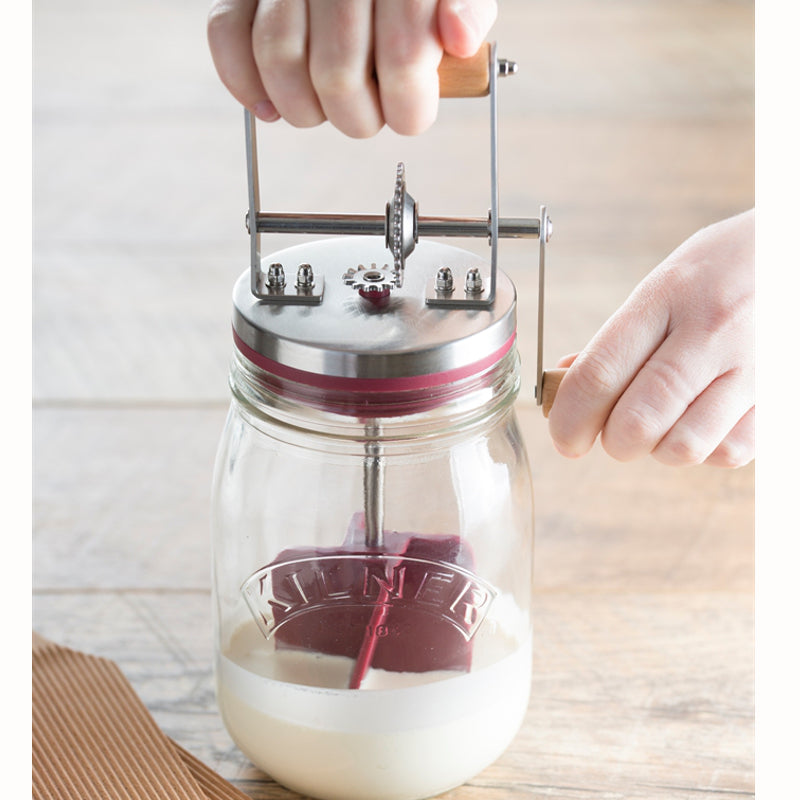 Kilner 800ml Glass Butter Churner - Hand Crank Homemade Butter Maker for Fresh Dairy, Cream & Buttermilk - Perfect for Farmhouse Kitchens, DIY Gifts & Organic Cooking