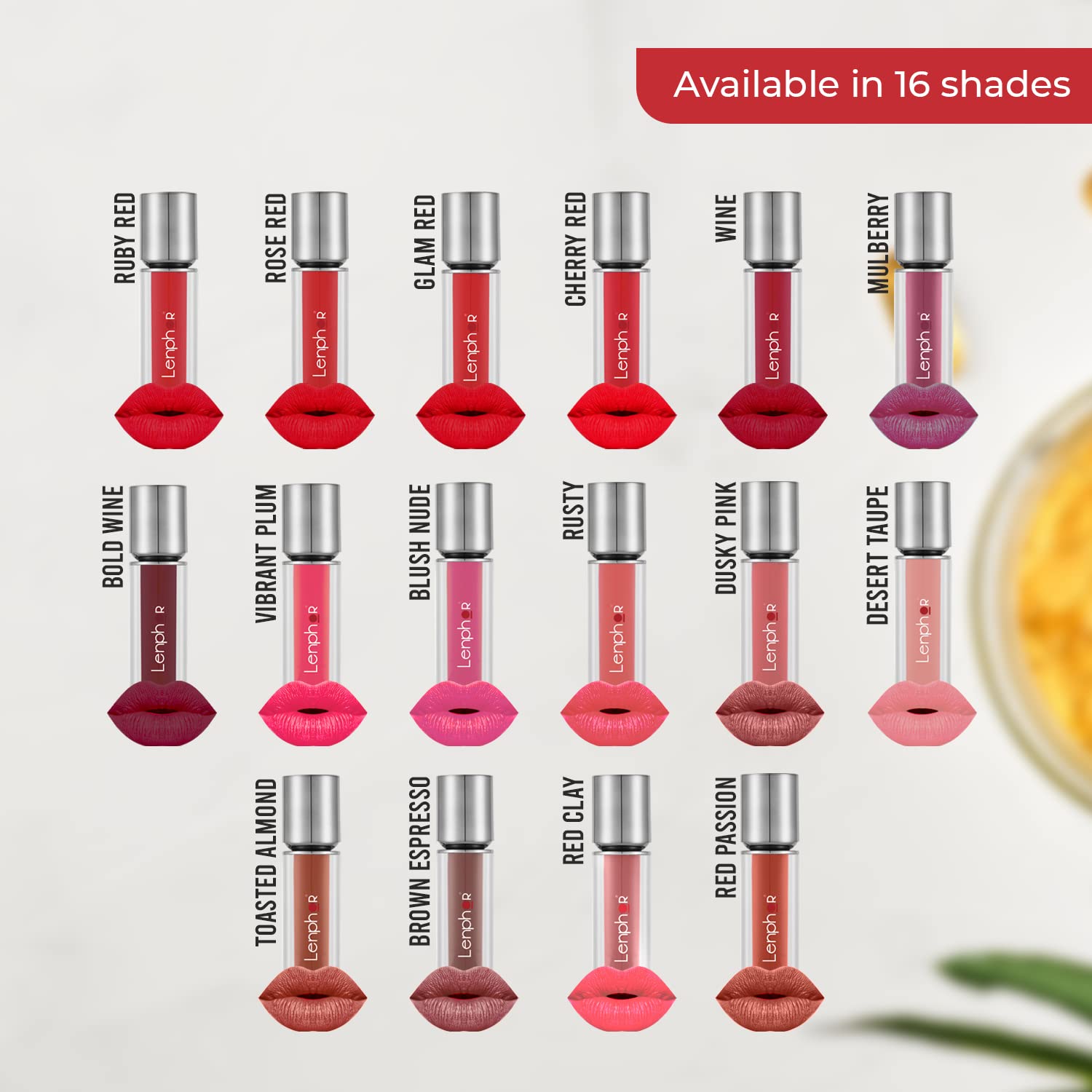 Lenphor Colour Me Up Liquid Lipstick - Vitamin A & E Enriched, Highly Pigmented, Transfer-Proof & Smudge-Resistant Matte Lipstick (Red Passion, 2ml) - Perfect for Date Nights, Parties & Everyday Wear