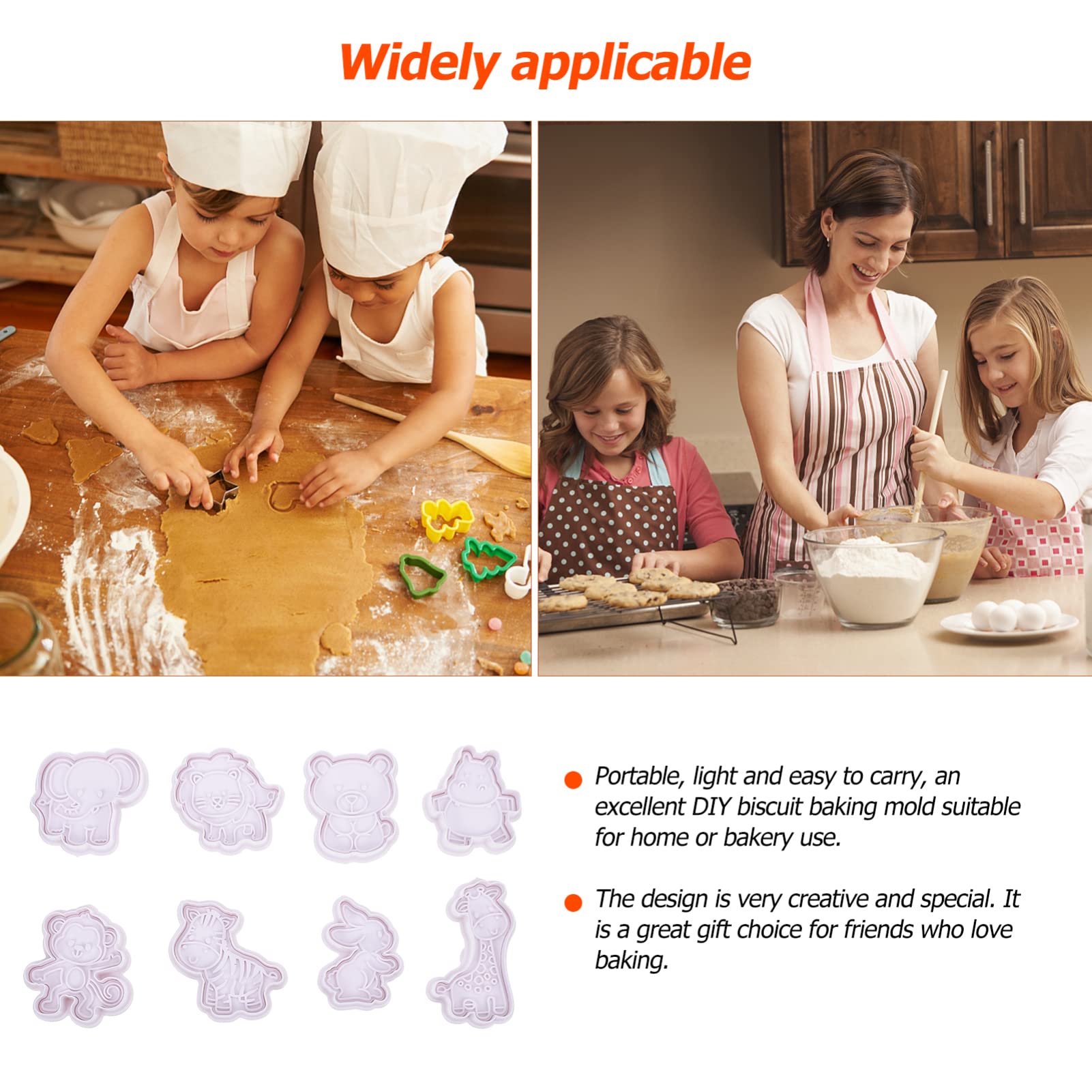 8-Piece Animal Cookie Cutter Set - Plastic Baking Molds for Cookies, Biscuits & Pastries | Fun Animal-Shaped Cookie Cutters for Kids Baking, DIY Desserts & Holiday Treats