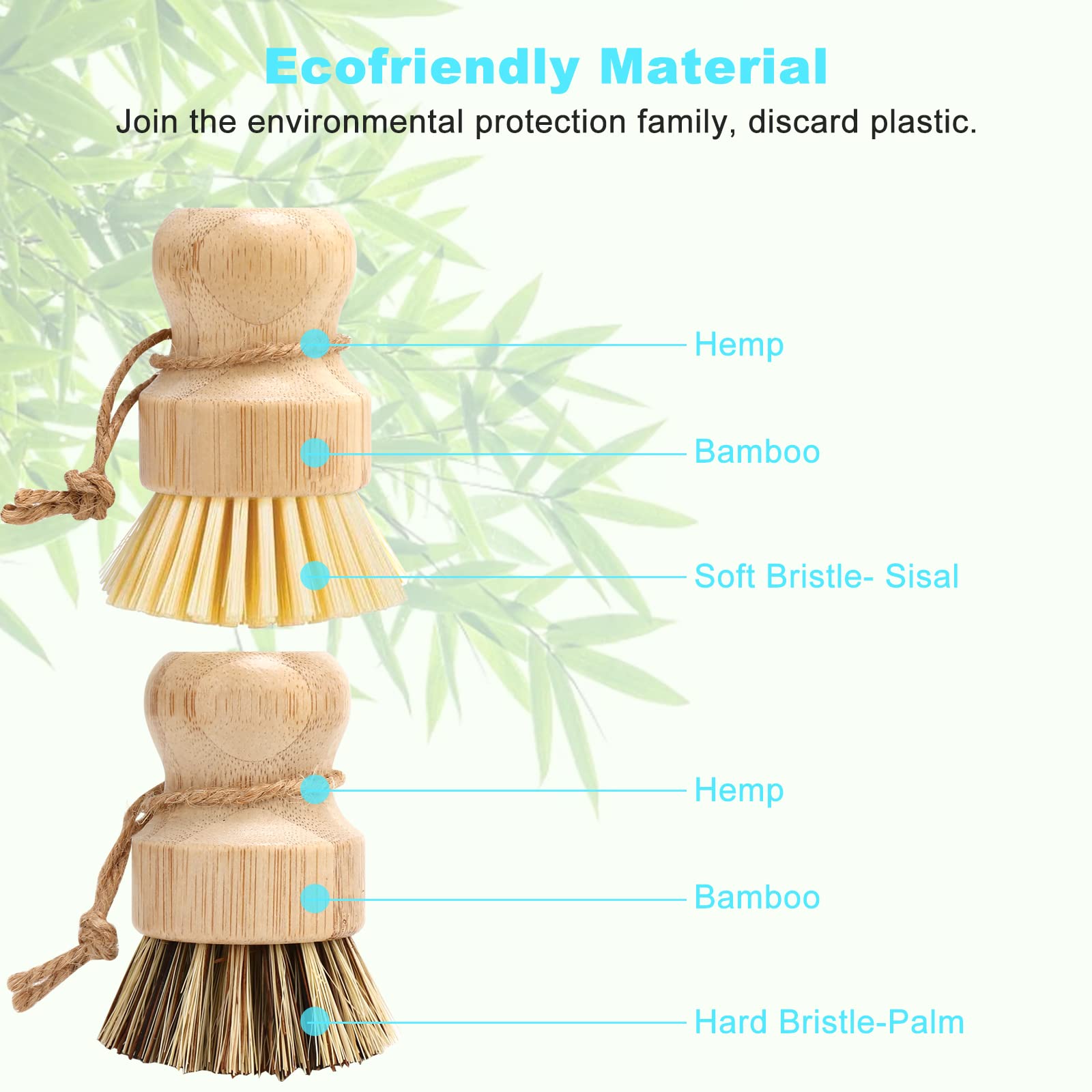 Eco-Friendly Bamboo Dish Brush Set - 4 Pack Natural Wooden Scrub Brushes for Pots, Pans & Vegetables | Durable Kitchen Cleaning Tools for Sink & Dish Washing | Sustainable Palm Wood Dish Brush by Aisuly | Perfect for Eco-Conscious Homes & Zero-Waste Kitchens