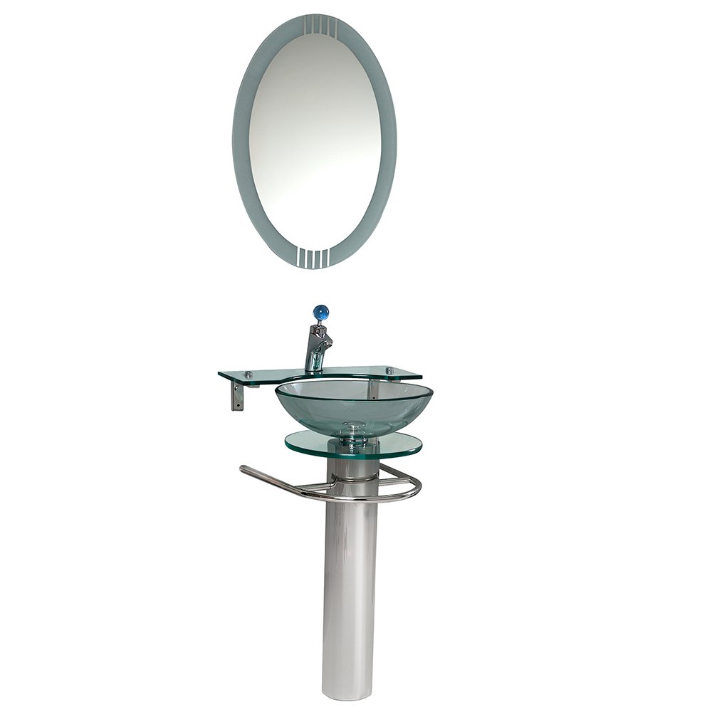 Fresca FVN1019 Oval Glass Bathroom Vanity Set with Frosted Edge Mirror - Modern Elegance for Small Bathrooms & Powder Rooms