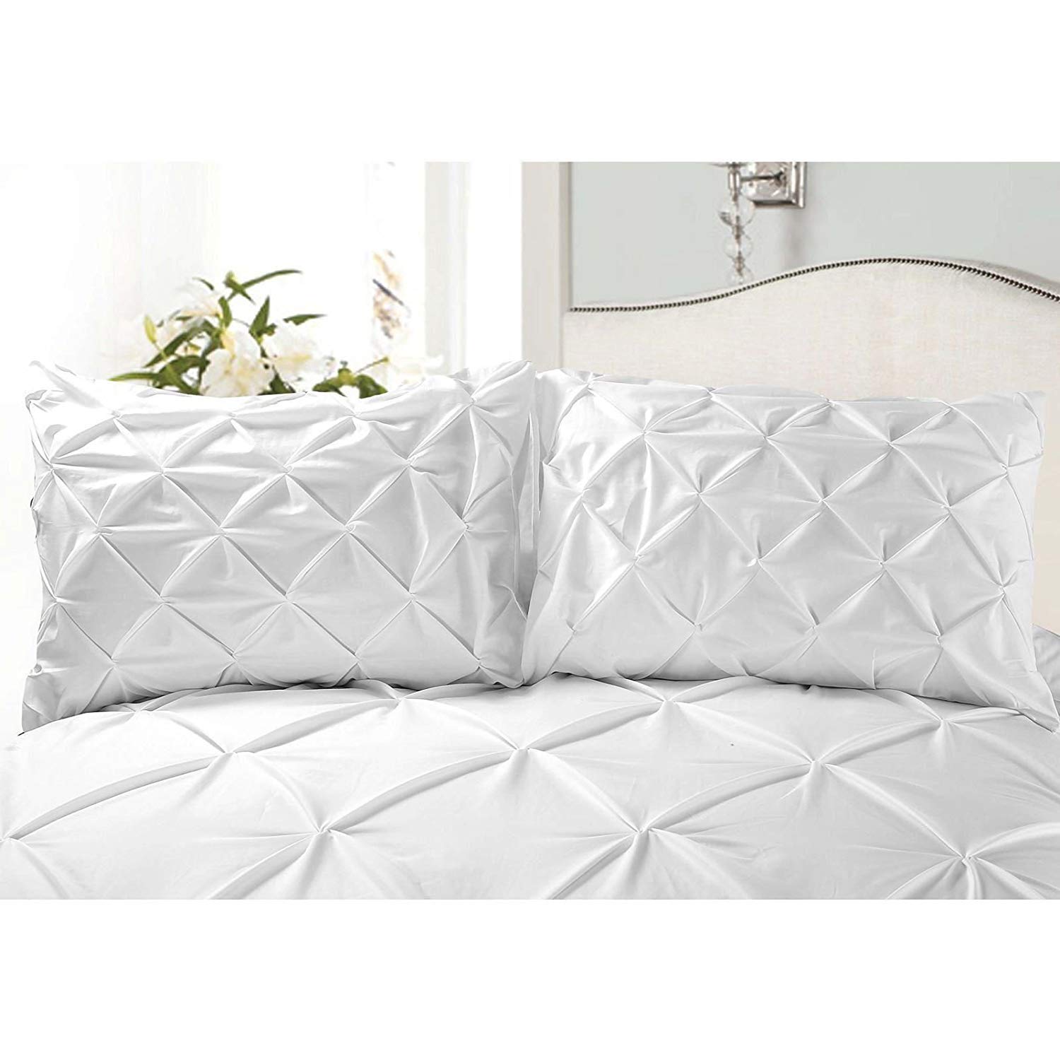 Premium 500 TC Pintuck Design Cotton Duvet Set King/Cal-King - Olive Green 3-Piece Bedding Set for Luxurious Comfort & Better Sleep - Perfect for Master Bedrooms, Guest Rooms & Cozy Retreats