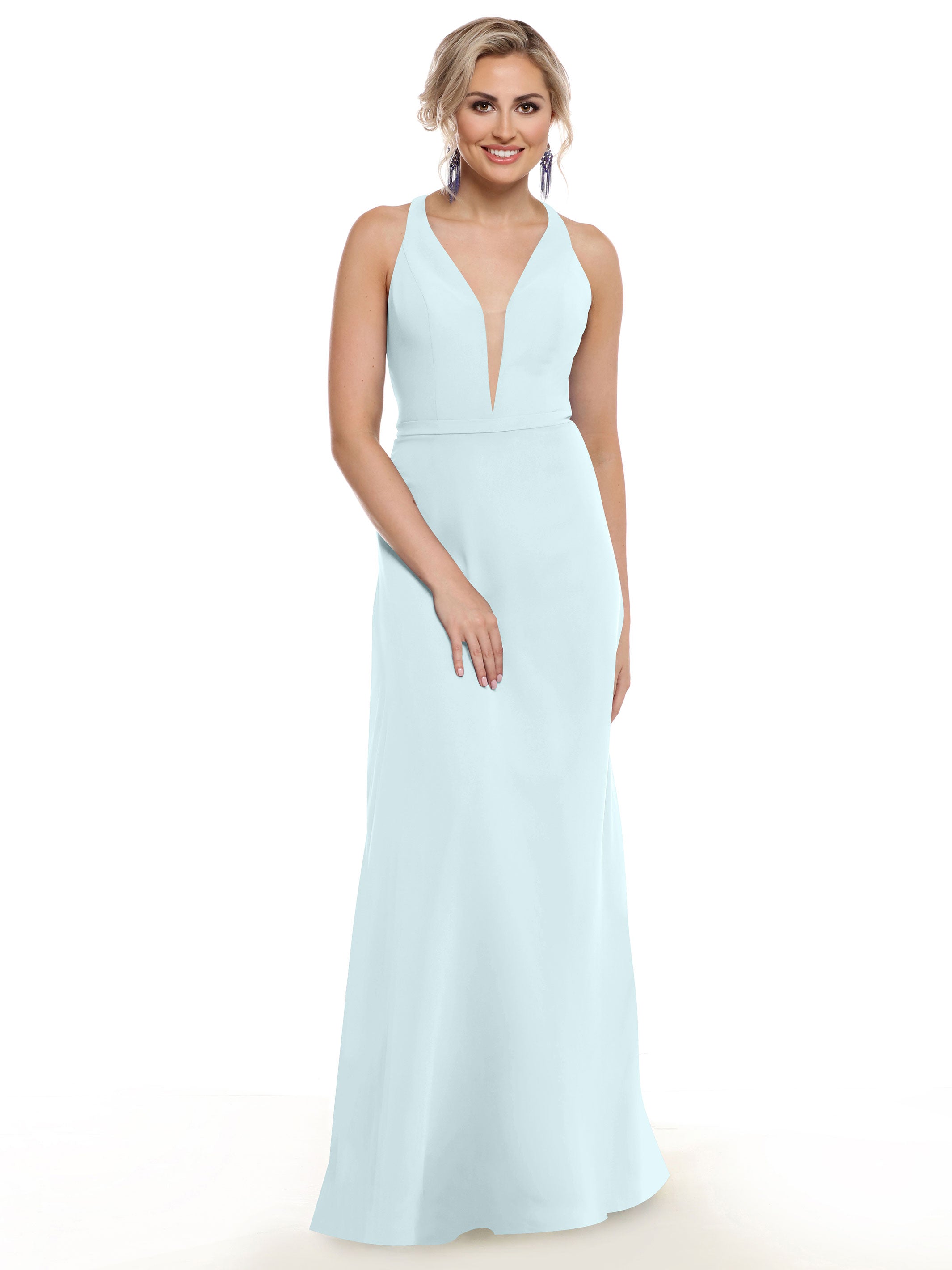 Elegant 80150 Chiffon A-Line Bridesmaid Dress with Plunging V-Neck & Intricate Back Detail - Perfect for Weddings, Formal Events & Special Occasions