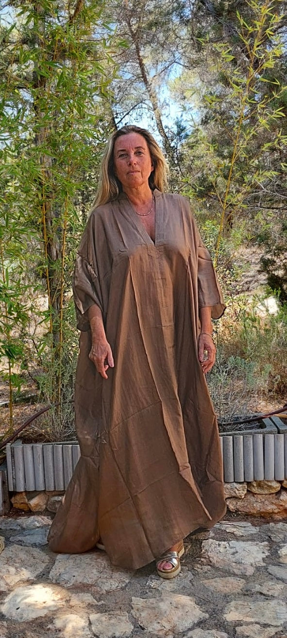 Luxury Silk Kaftan Dress - Golden Beige Resort Wear for Women | Elegant Beach Cover Up, Poolside Lounge & Vacation Outfit