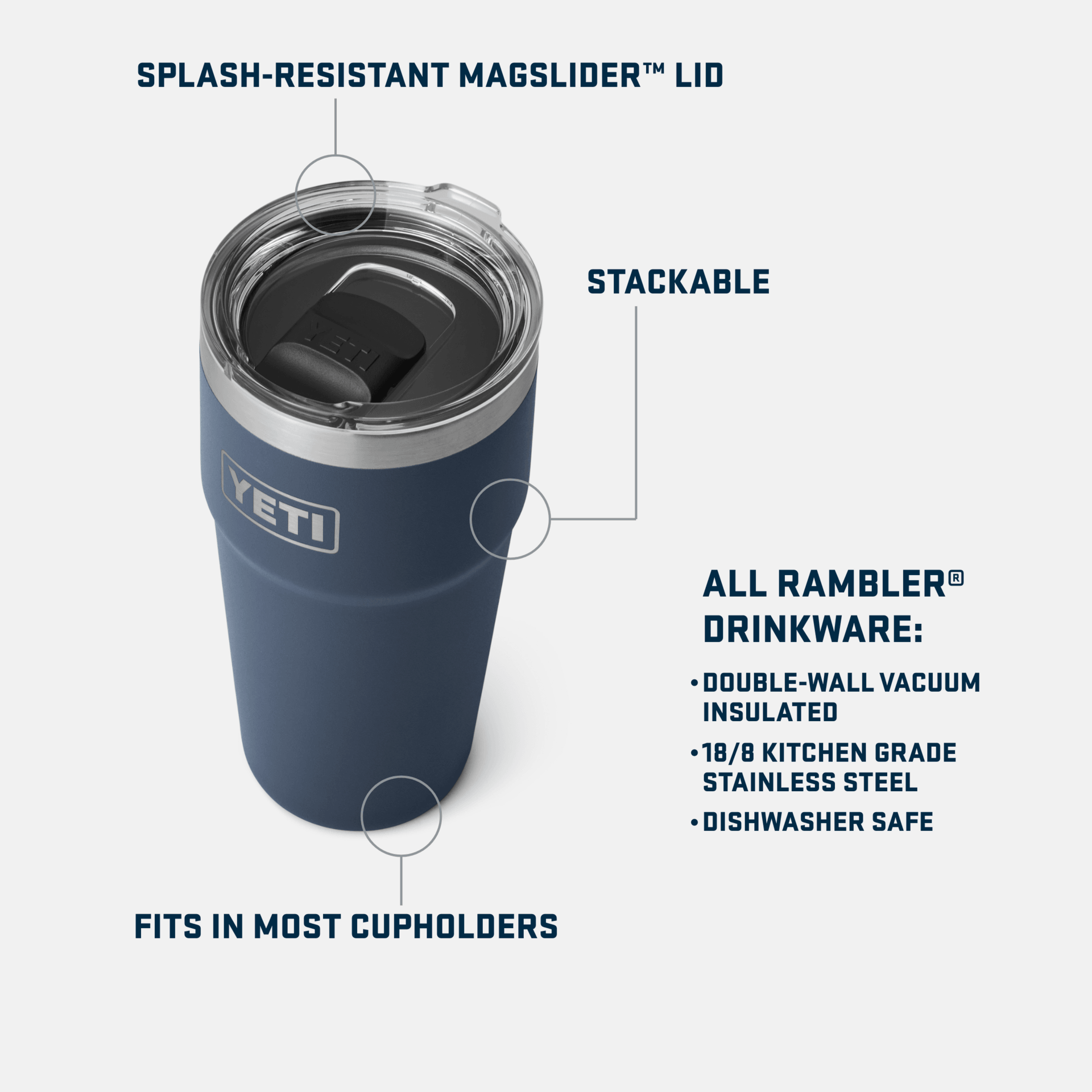 Rambler® 16 oz Stackable Pint with Magslider™ Lid - Black | Insulated Stainless Steel Tumbler for Coffee, Beer & Outdoor Adventures