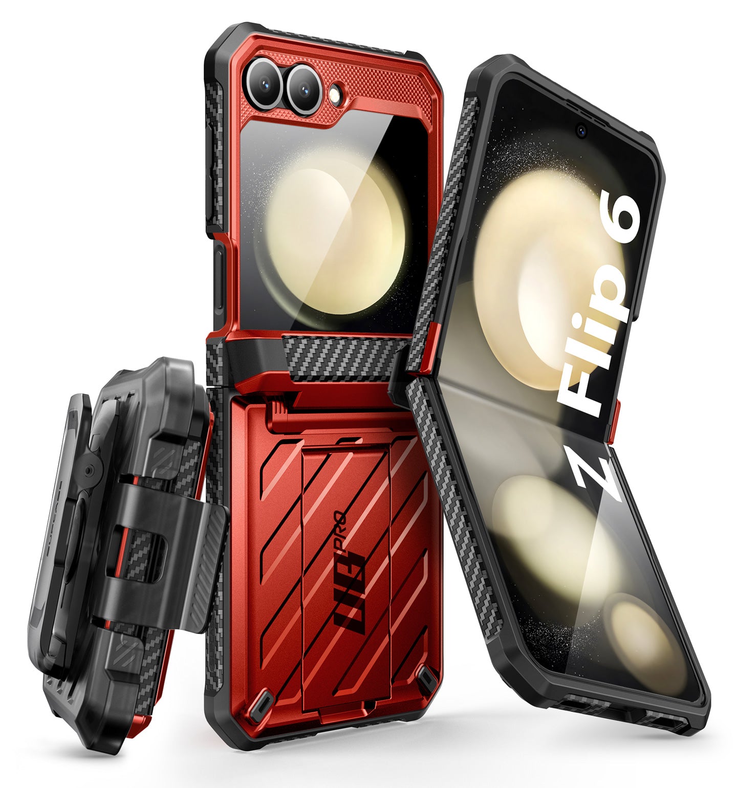Samsung Galaxy Z Flip6 Unicorn Beetle PRO Heavy Duty Rugged Case with Belt Clip - Shockproof, Military-Grade Protection in Metallic Red - Perfect for Outdoor, Construction & Extreme Sports Use