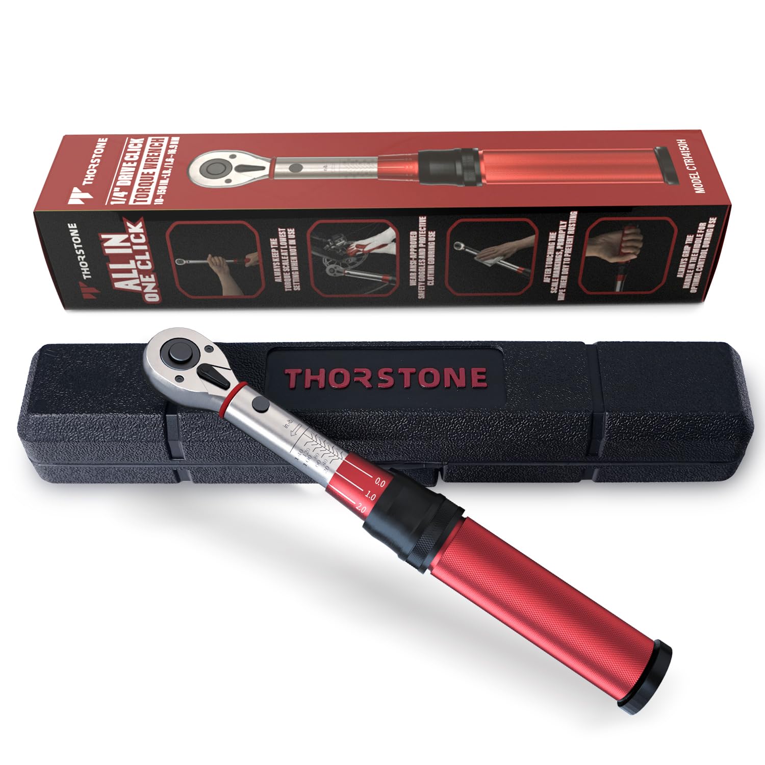Thorstone 1/4 Inch Drive Click Torque Wrench - 10-150 in-lb (1.1-16.9Nm) Dual Range, Reversible, ±2% Accuracy - 72-Tooth Gear Adjustable Micrometer for Bikes, Cars & DIY Projects
