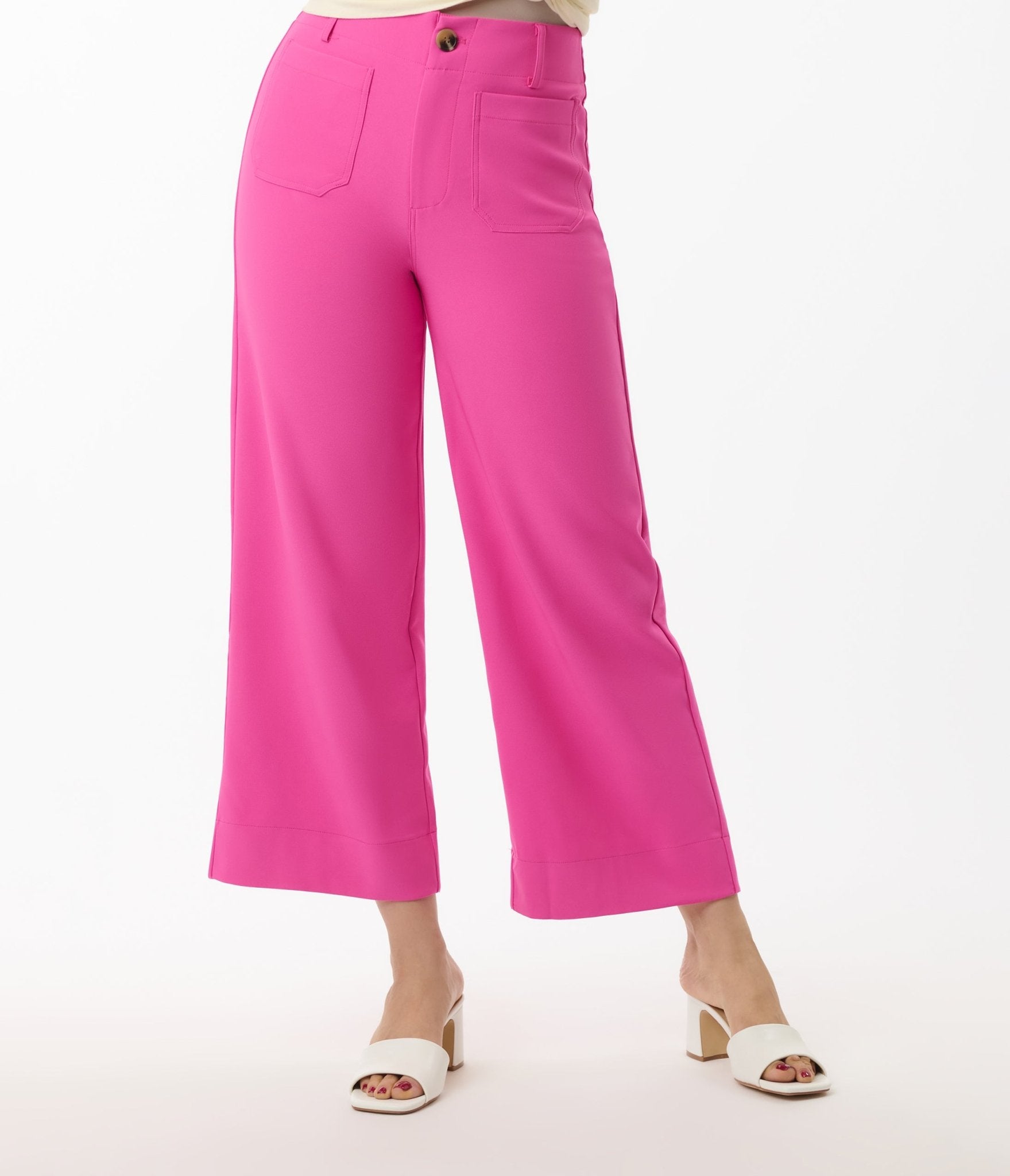 Trendy Hot Pink Cropped Wide Leg Colette Pants for Women - Comfortable High Waisted Palazzo Trousers for Casual Outfits, Summer Fashion & Boho Style