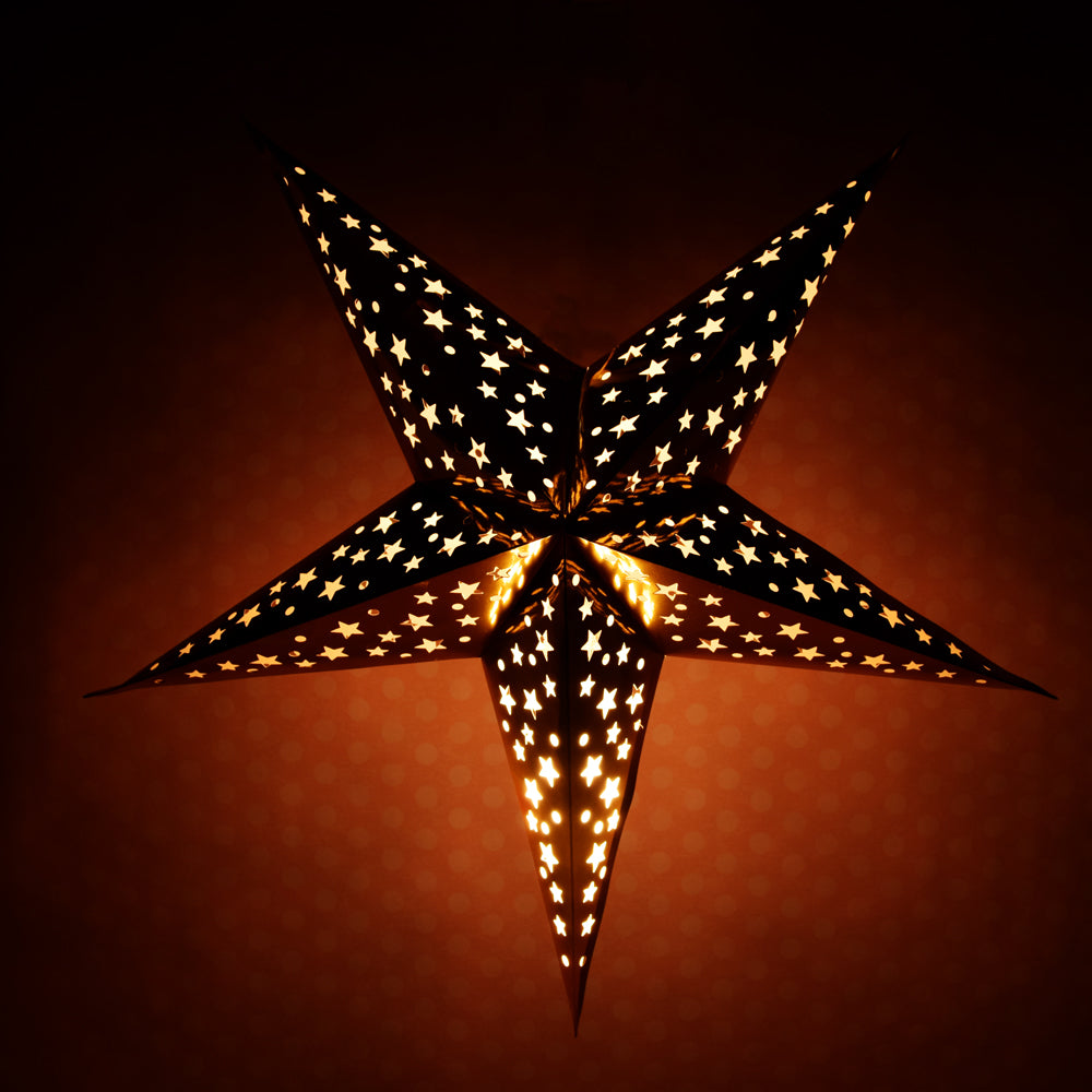 26 Gold Foil Cut Out Paper Star Lanterns - Elegant Hanging Decor for Weddings, Parties & Home - Perfect for Indoor/Outdoor Celebrations & Boho Chic Room Decor